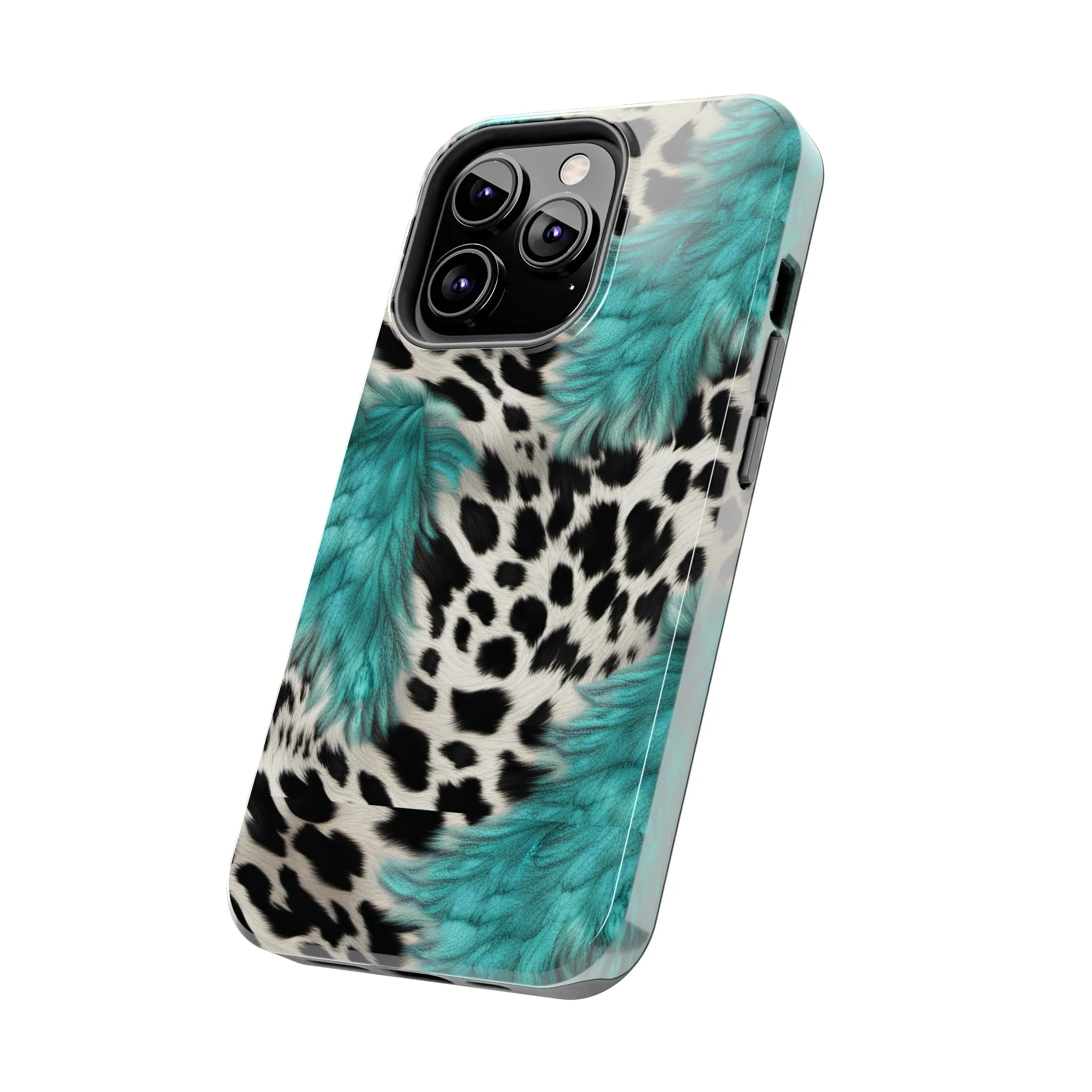 Grunge Turquoise and Animal Print Pattern Design Tough Phone Case compatible with a large variety of iPhone models, Phone Case, Gift