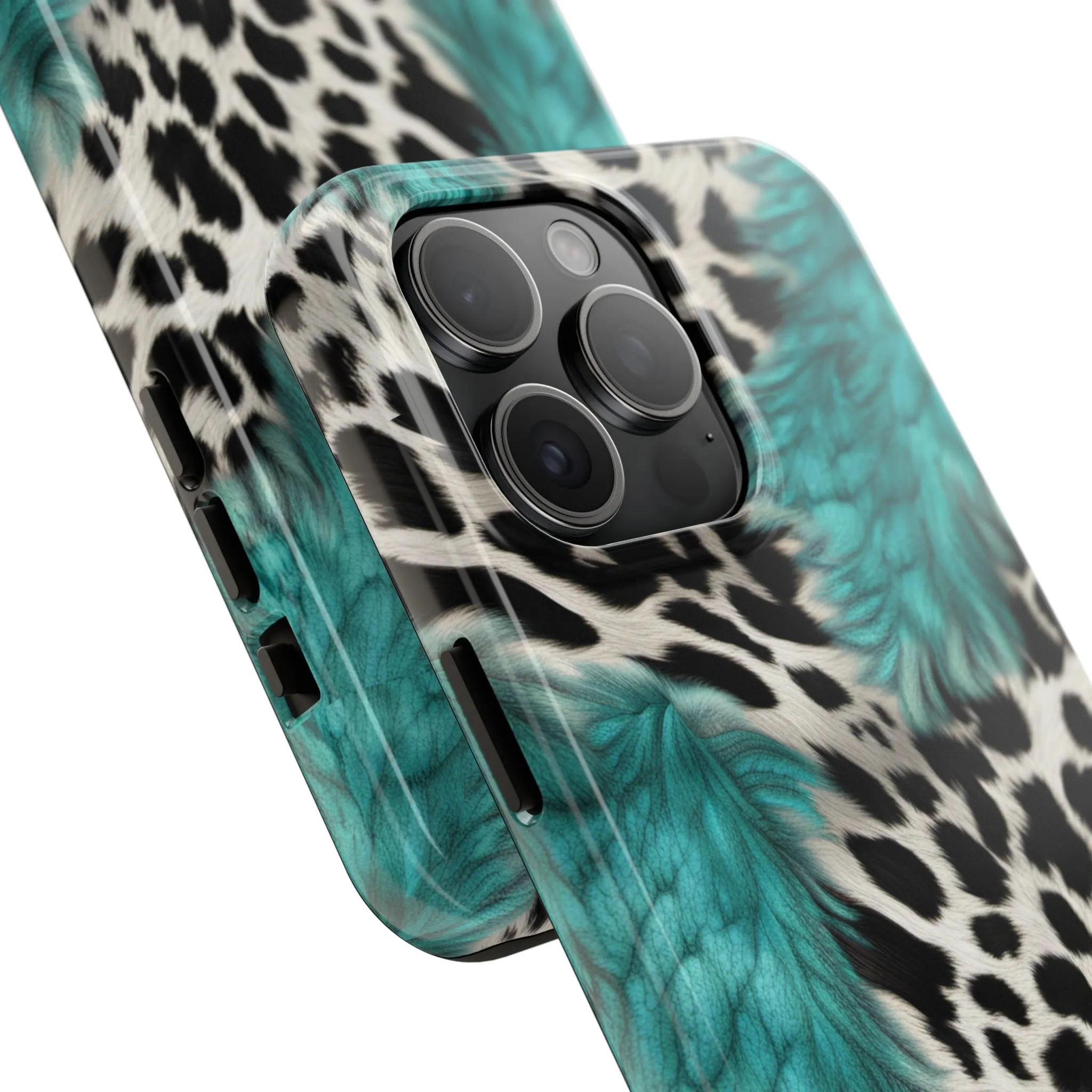 Grunge Turquoise and Animal Print Pattern Design Tough Phone Case compatible with a large variety of iPhone models, Phone Case, Gift