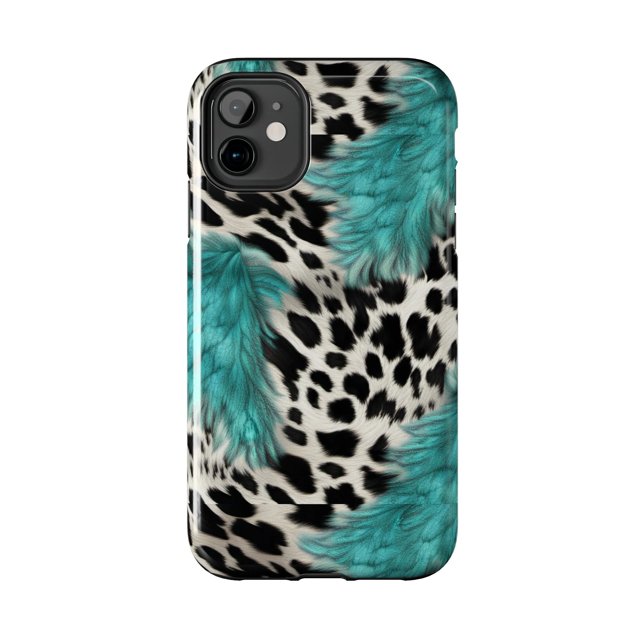 Grunge Turquoise and Animal Print Pattern Design Tough Phone Case compatible with a large variety of iPhone models, Phone Case, Gift