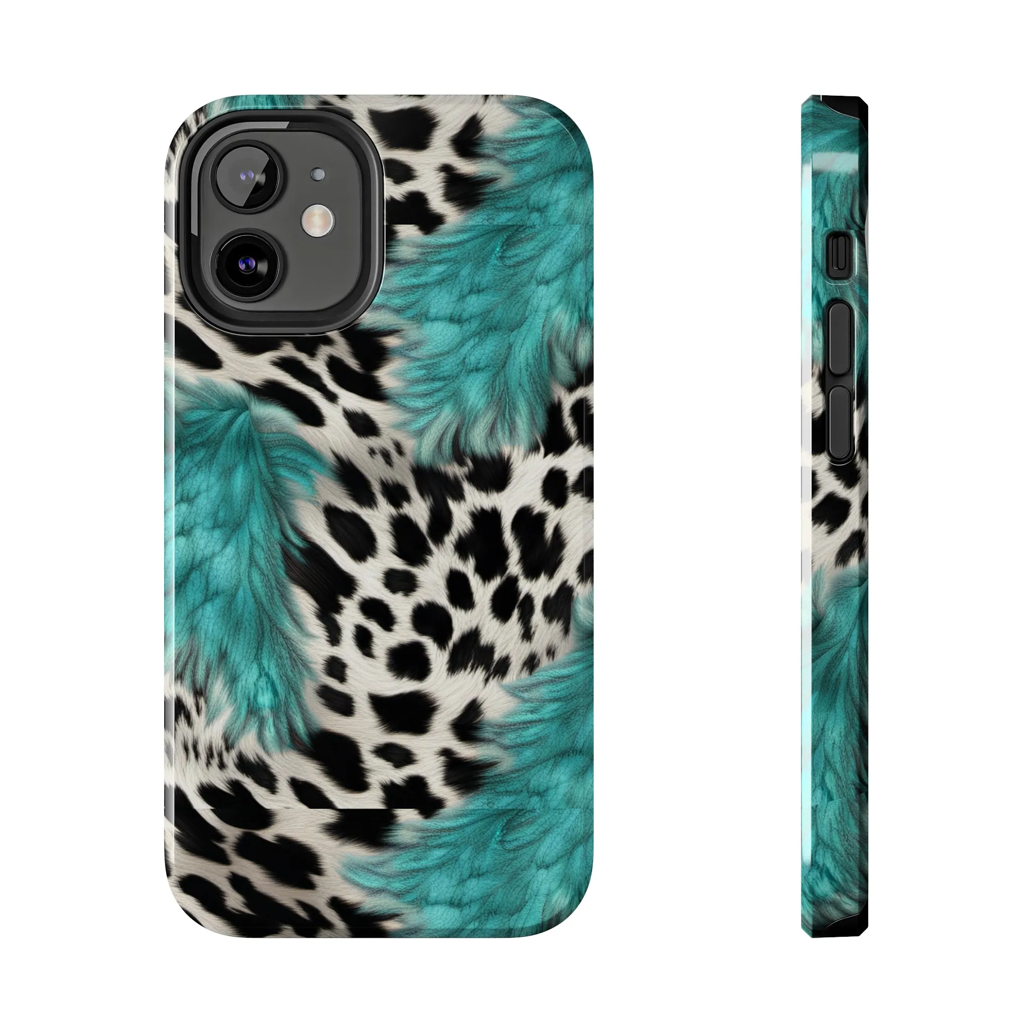 Grunge Turquoise and Animal Print Pattern Design Tough Phone Case compatible with a large variety of iPhone models, Phone Case, Gift