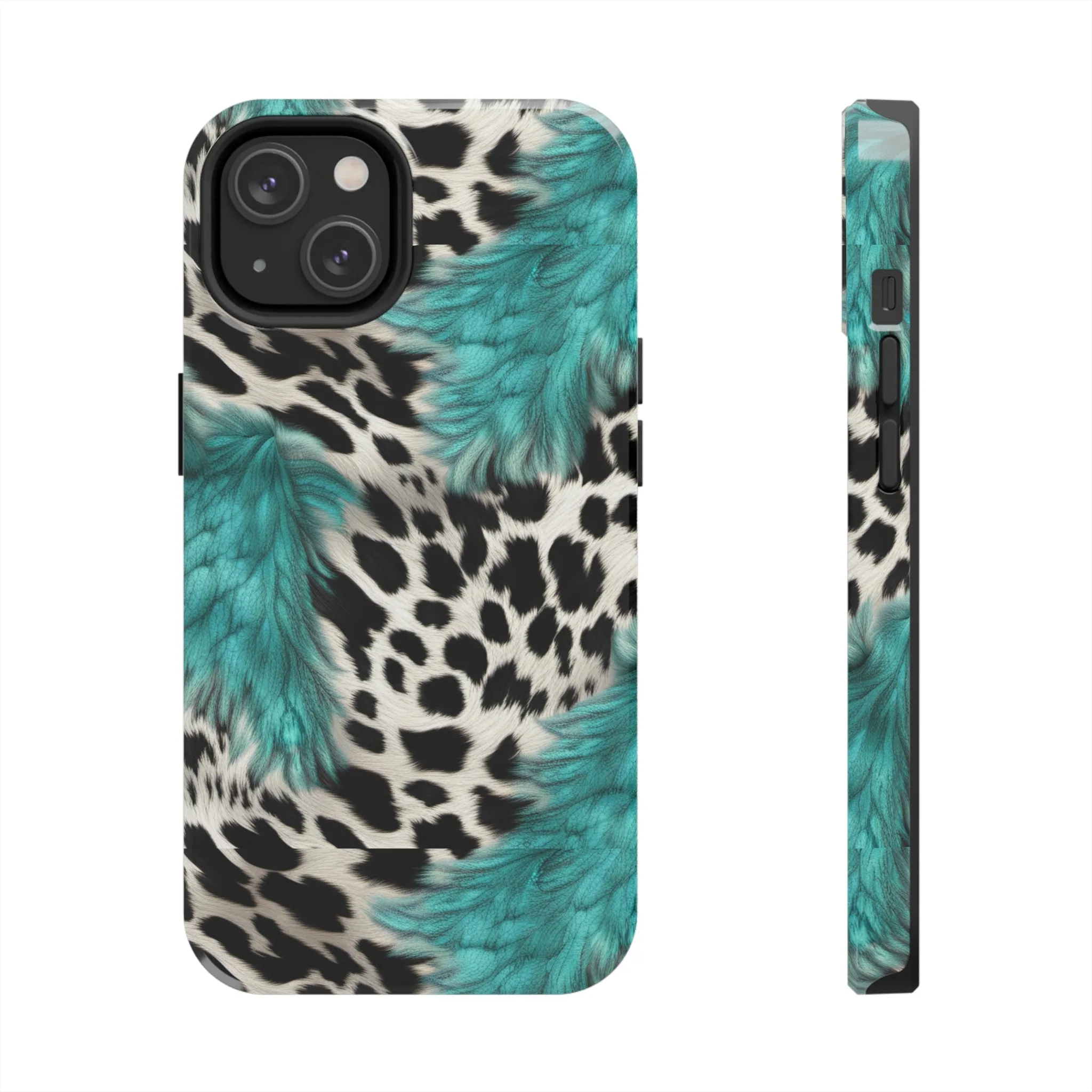 Grunge Turquoise and Animal Print Pattern Design Tough Phone Case compatible with a large variety of iPhone models, Phone Case, Gift