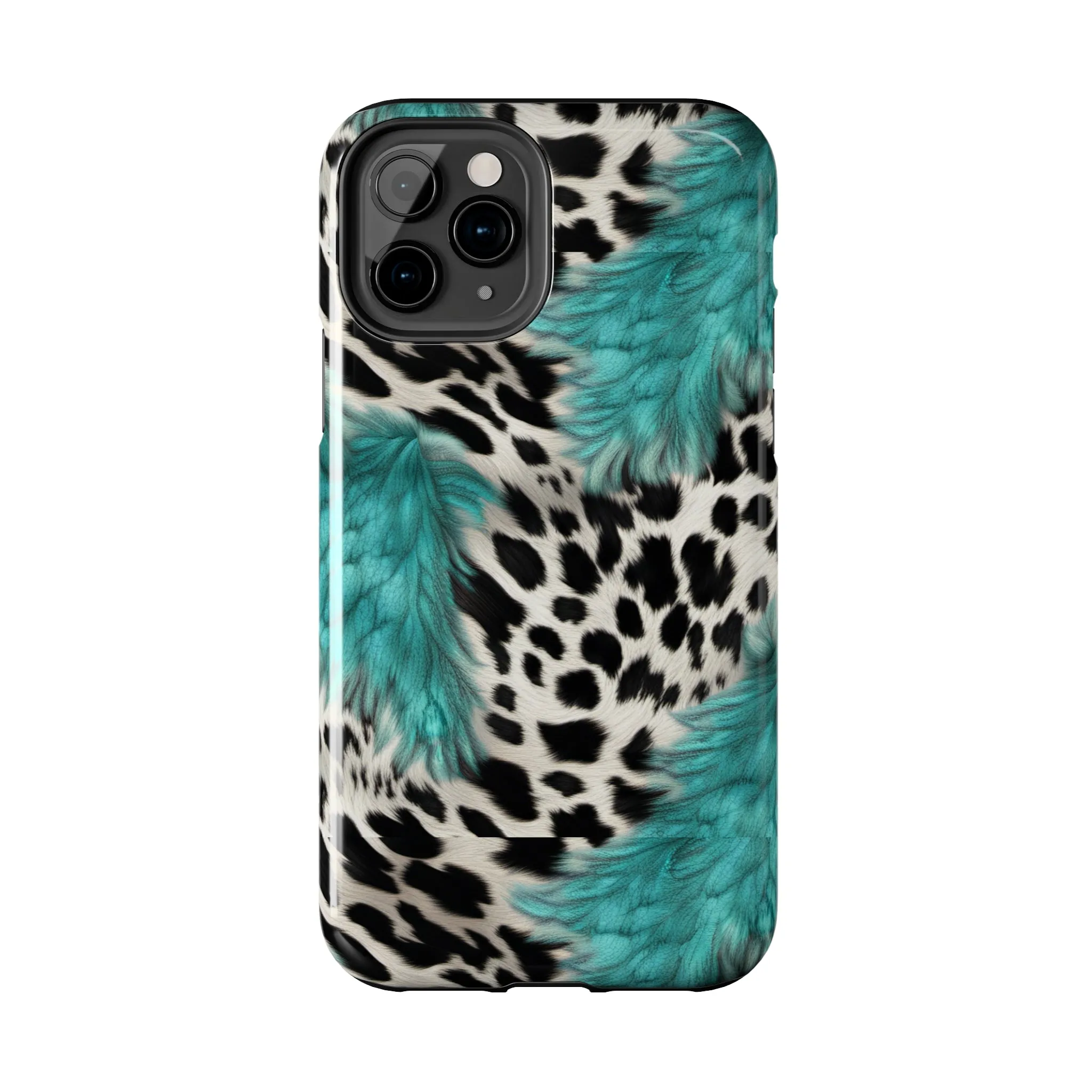 Grunge Turquoise and Animal Print Pattern Design Tough Phone Case compatible with a large variety of iPhone models, Phone Case, Gift