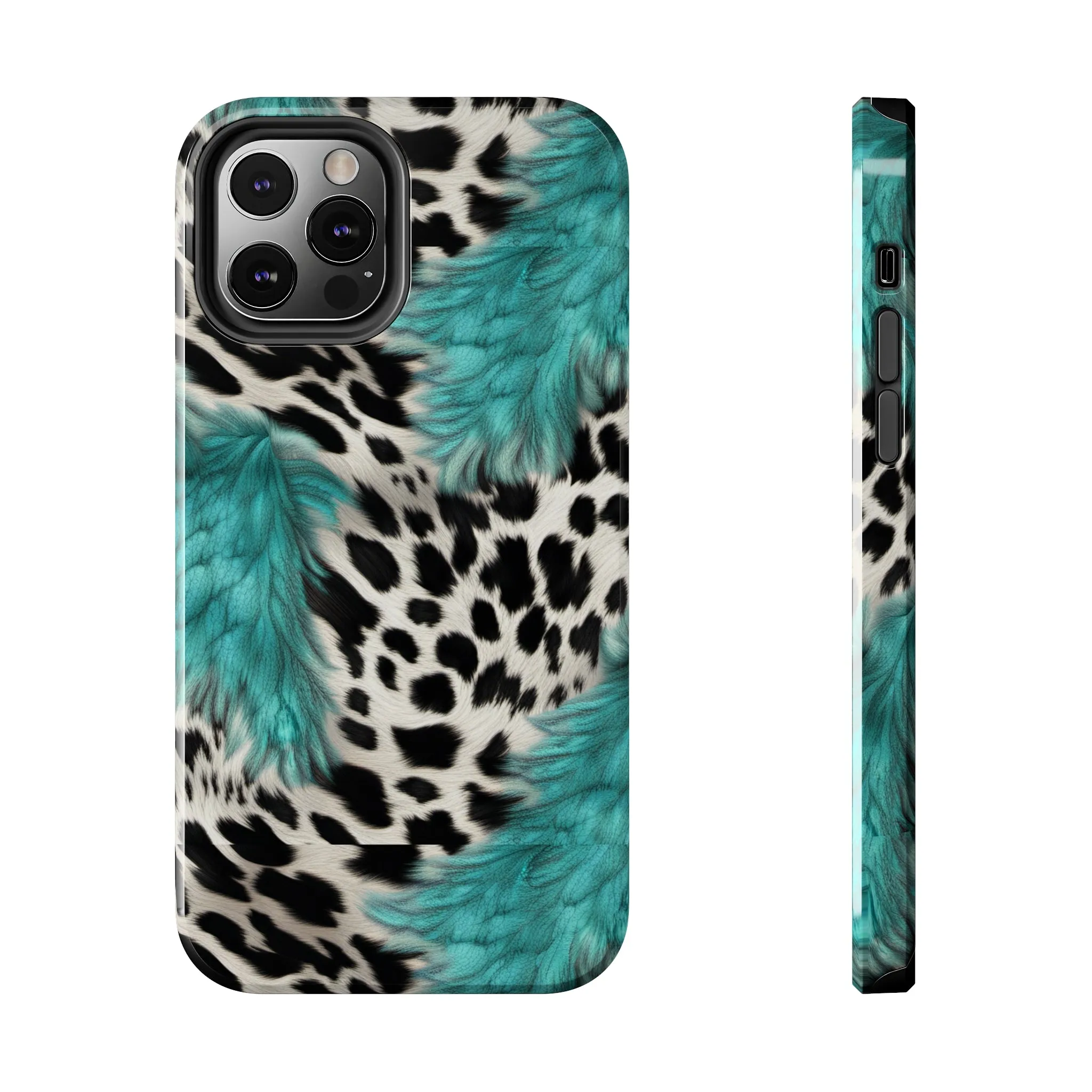 Grunge Turquoise and Animal Print Pattern Design Tough Phone Case compatible with a large variety of iPhone models, Phone Case, Gift