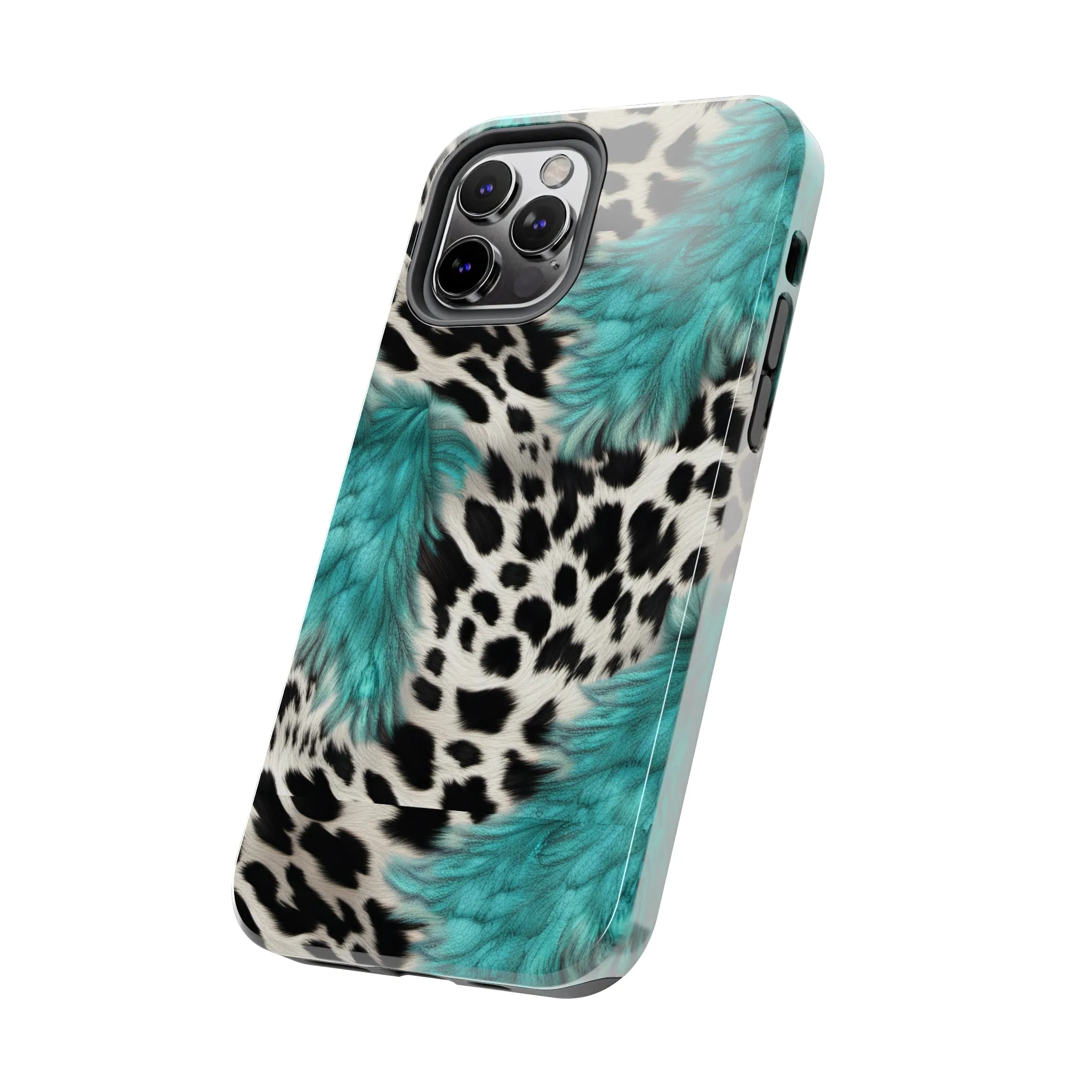 Grunge Turquoise and Animal Print Pattern Design Tough Phone Case compatible with a large variety of iPhone models, Phone Case, Gift