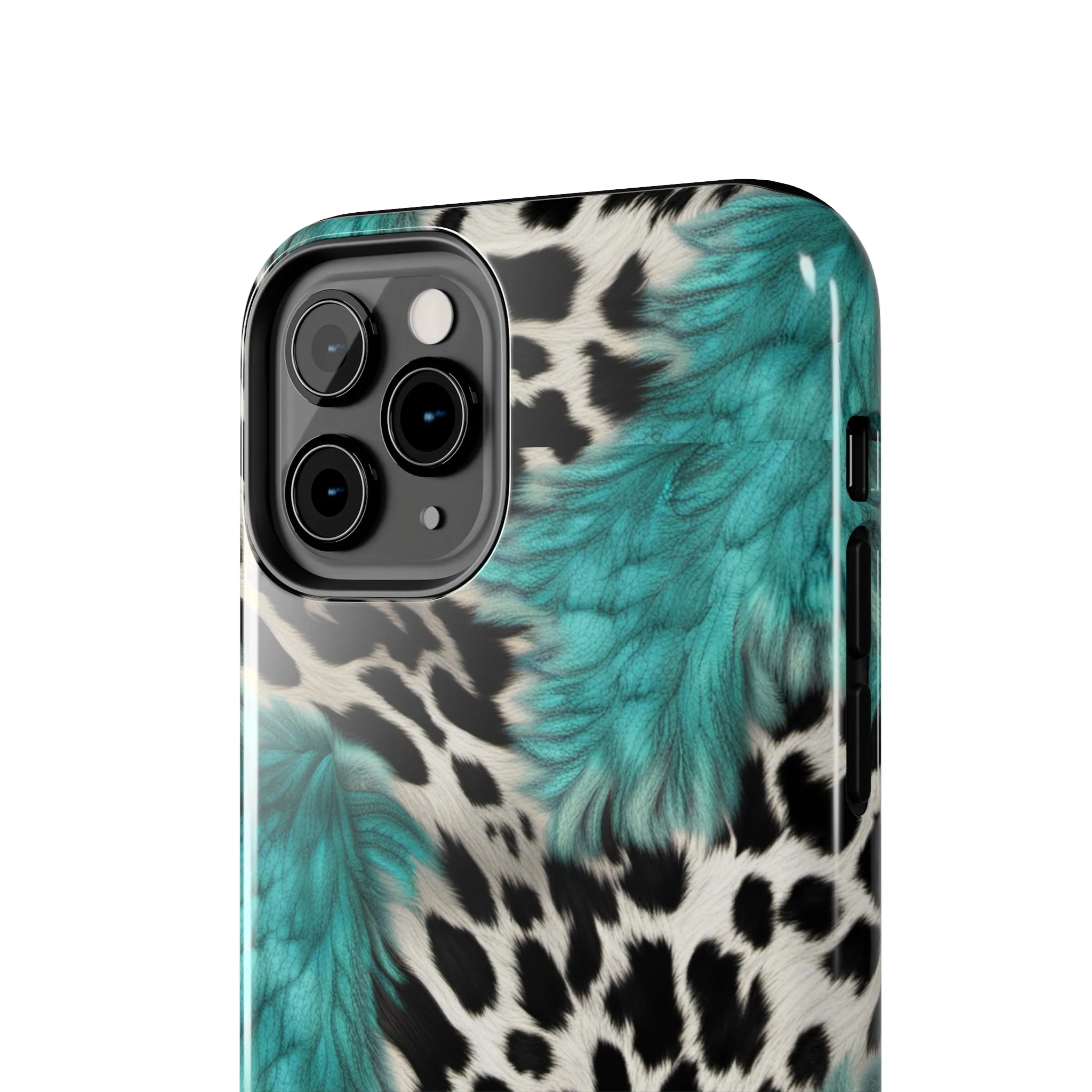 Grunge Turquoise and Animal Print Pattern Design Tough Phone Case compatible with a large variety of iPhone models, Phone Case, Gift