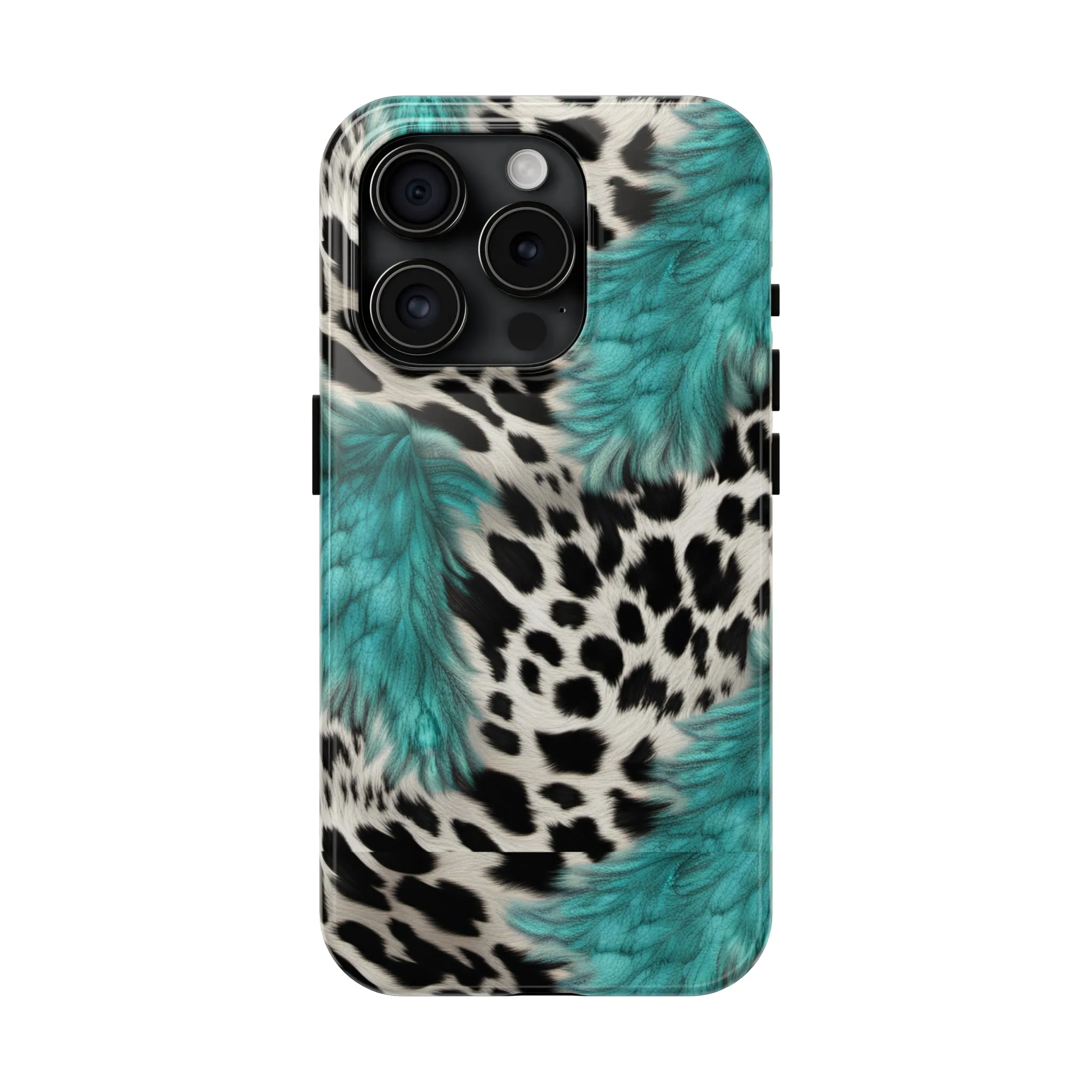 Grunge Turquoise and Animal Print Pattern Design Tough Phone Case compatible with a large variety of iPhone models, Phone Case, Gift