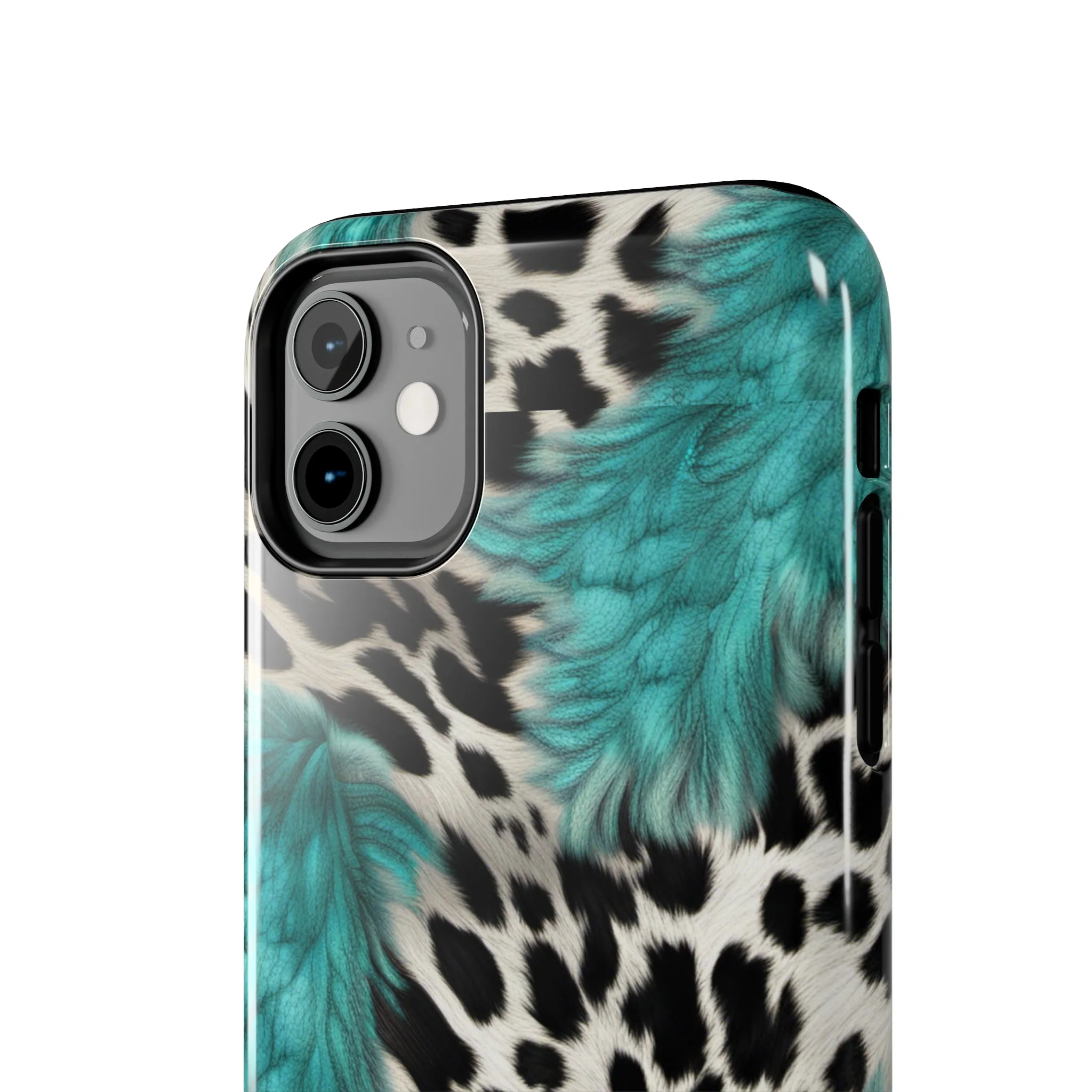 Grunge Turquoise and Animal Print Pattern Design Tough Phone Case compatible with a large variety of iPhone models, Phone Case, Gift