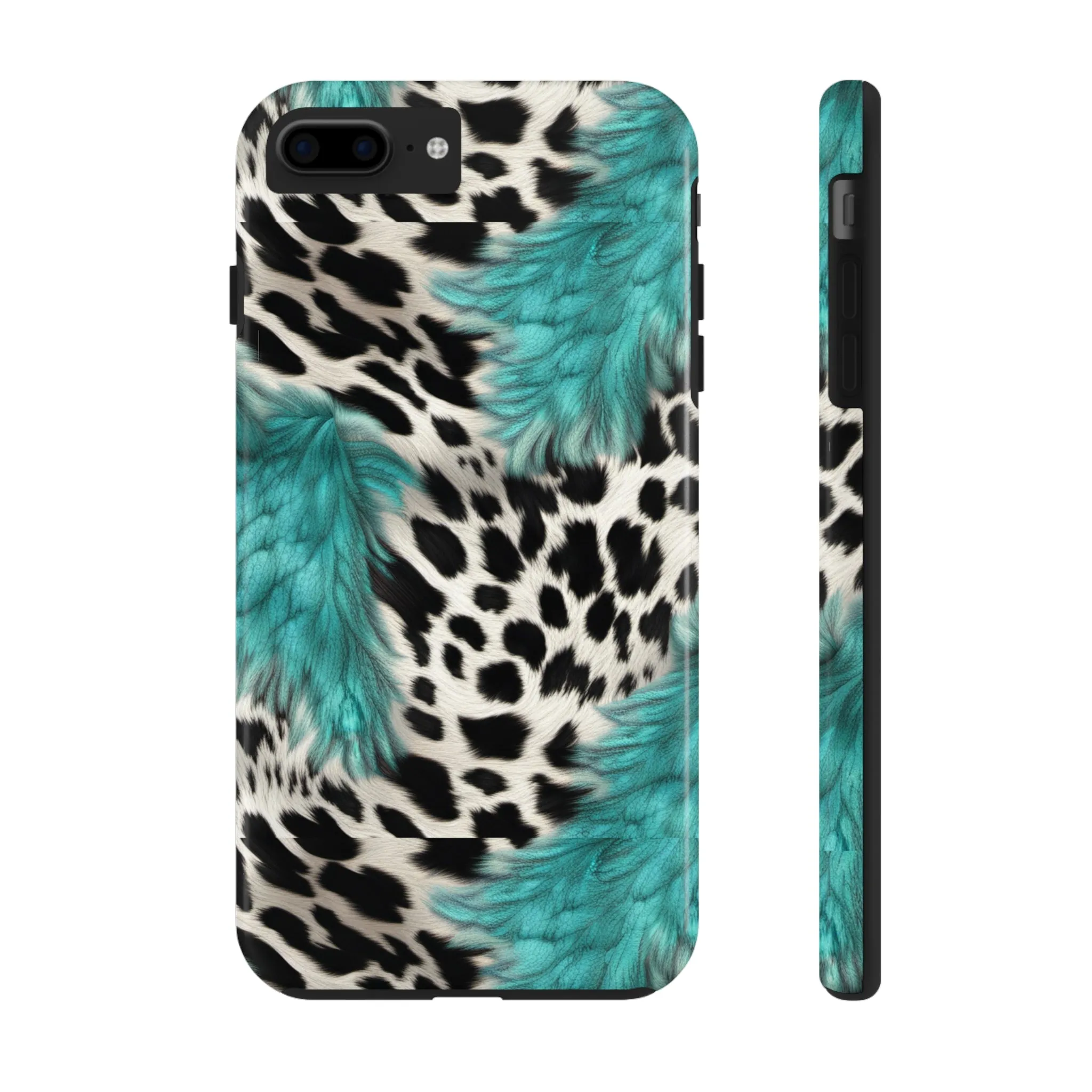 Grunge Turquoise and Animal Print Pattern Design Tough Phone Case compatible with a large variety of iPhone models, Phone Case, Gift