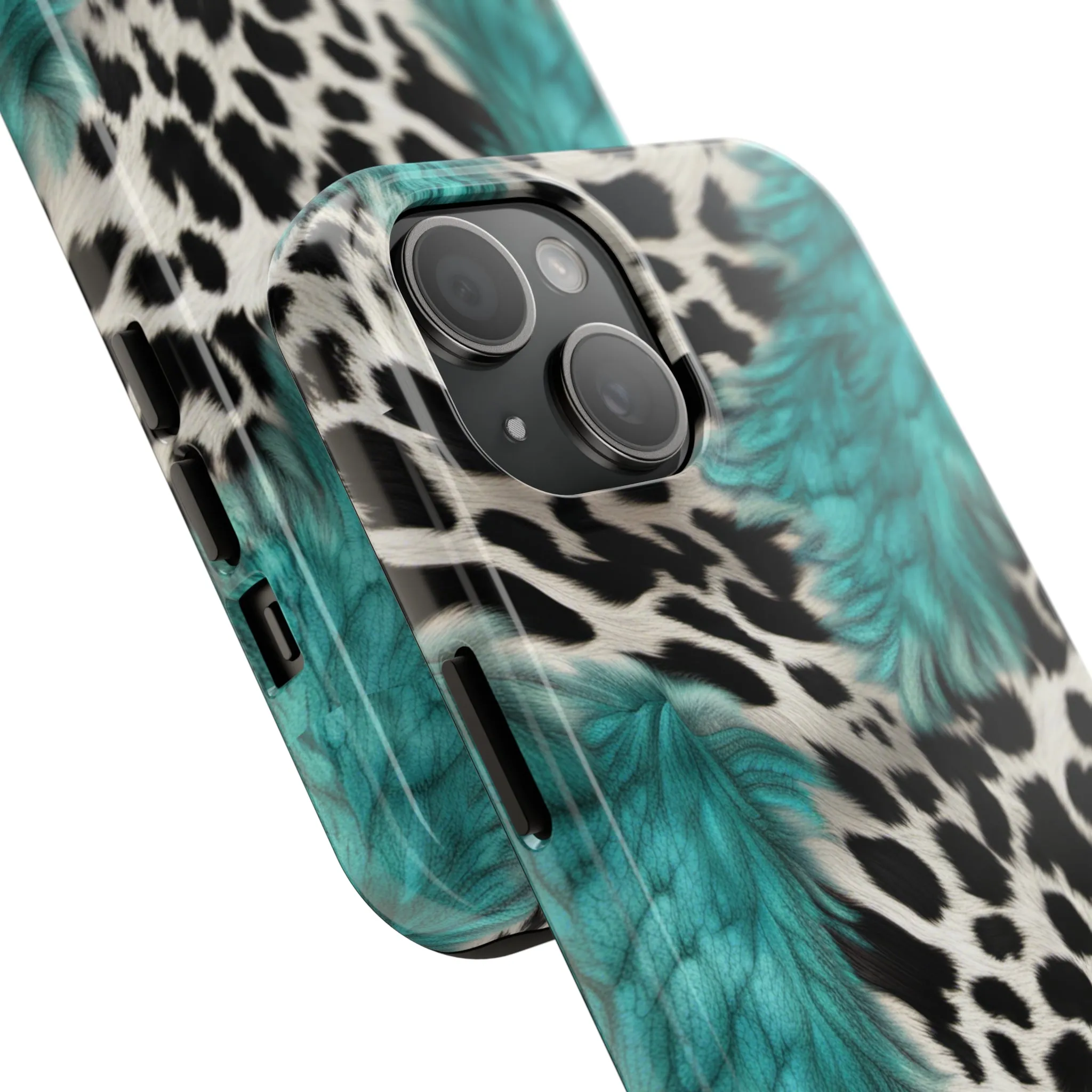 Grunge Turquoise and Animal Print Pattern Design Tough Phone Case compatible with a large variety of iPhone models, Phone Case, Gift