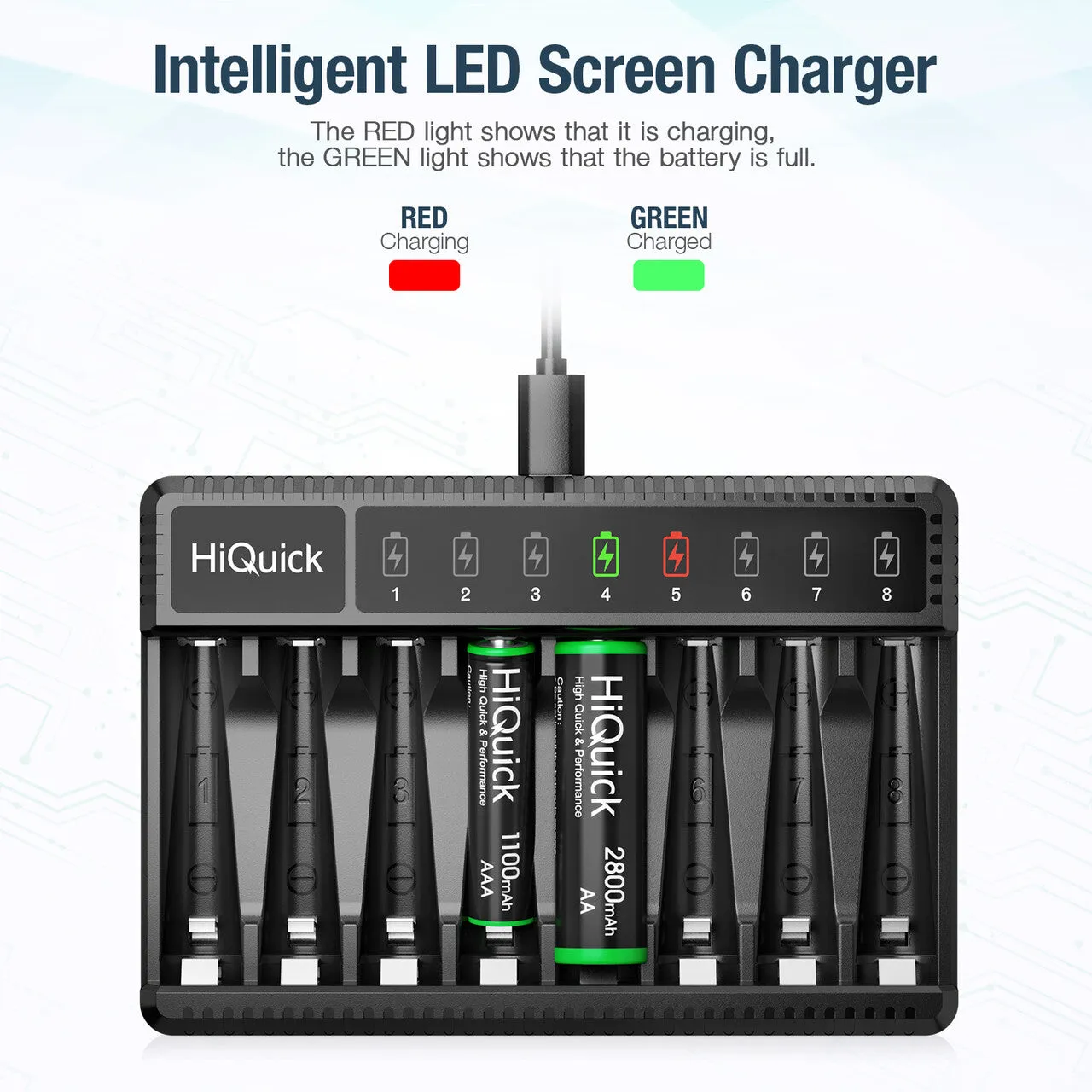 HiQuick 8 Bay AA AAA LED Battery Charger with Fast Charging Function