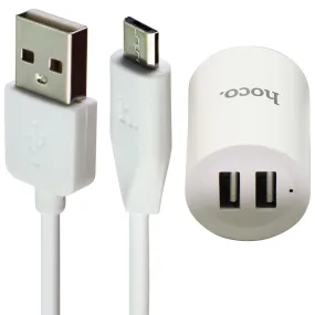 Hoco. Elite C14 Dual USB Wall Charger   (1m) Micro-USB Cable - White