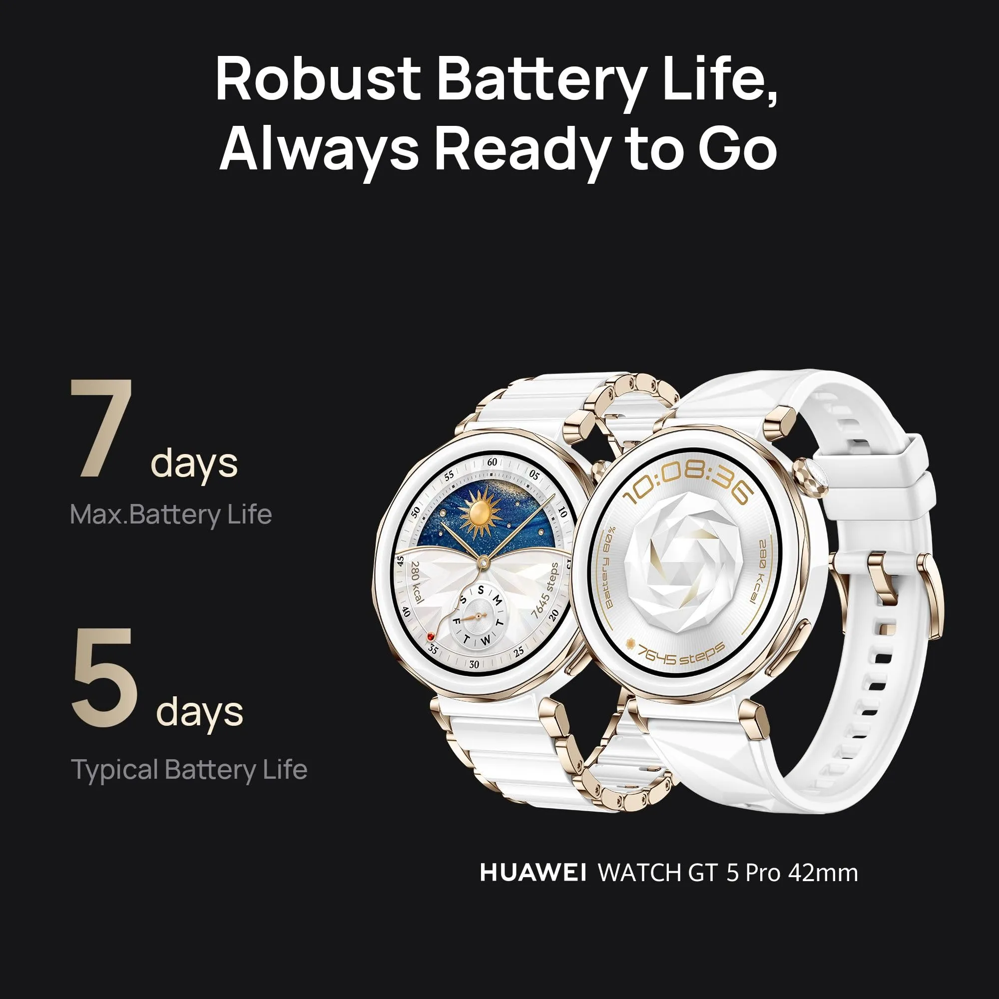 HUAWEI Watch GT 5 Pro 42 mm Smartwatch, Sharp-Edged Design, up to 7 Days Battery Life, Pro-Level Sports Watch, Health Tracking, Compatible with iOS and Android, White Fluroelastomer