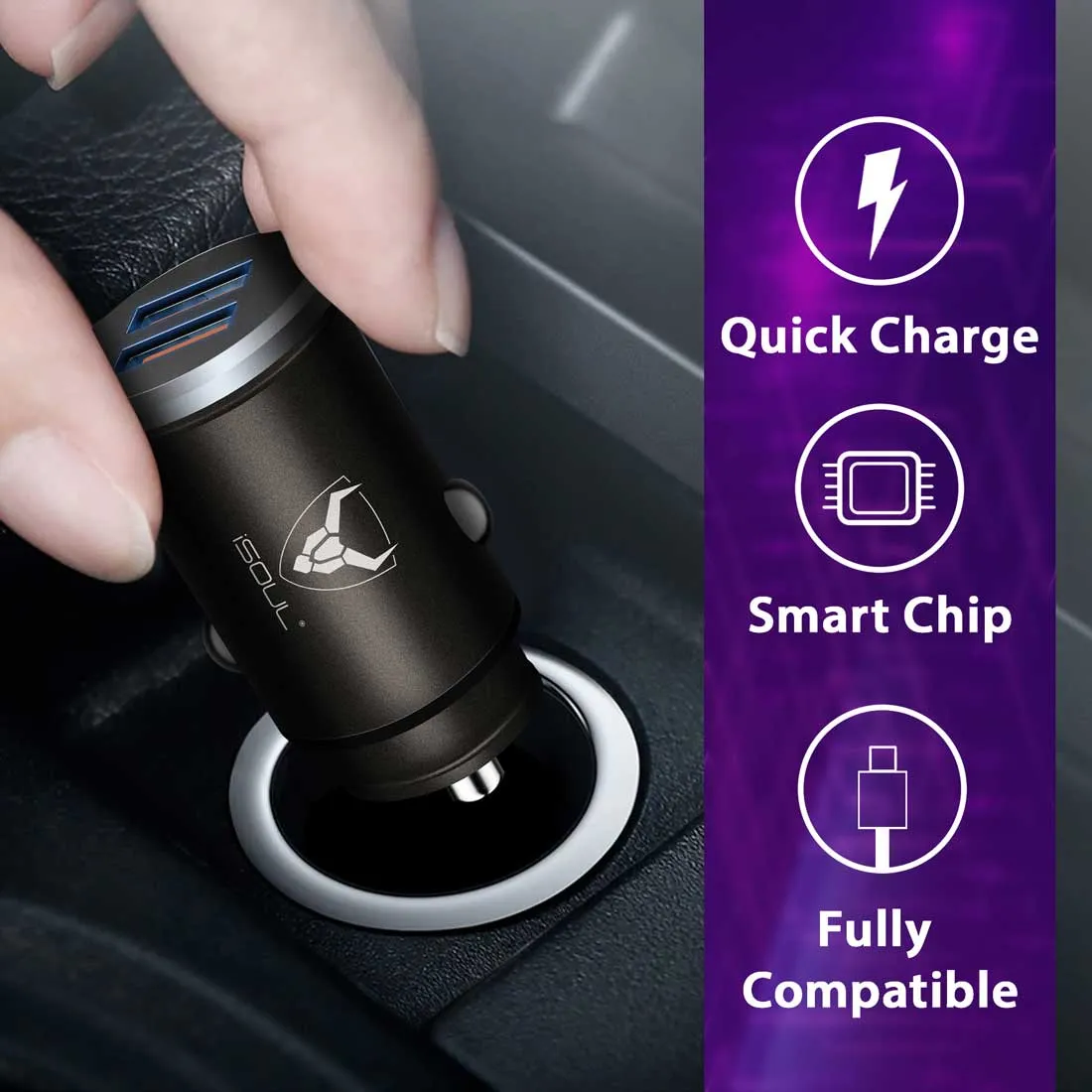 iSOUL Qualcomm Certified USB Cigarette Car Charger 12V/24V (5V/5A/30W)