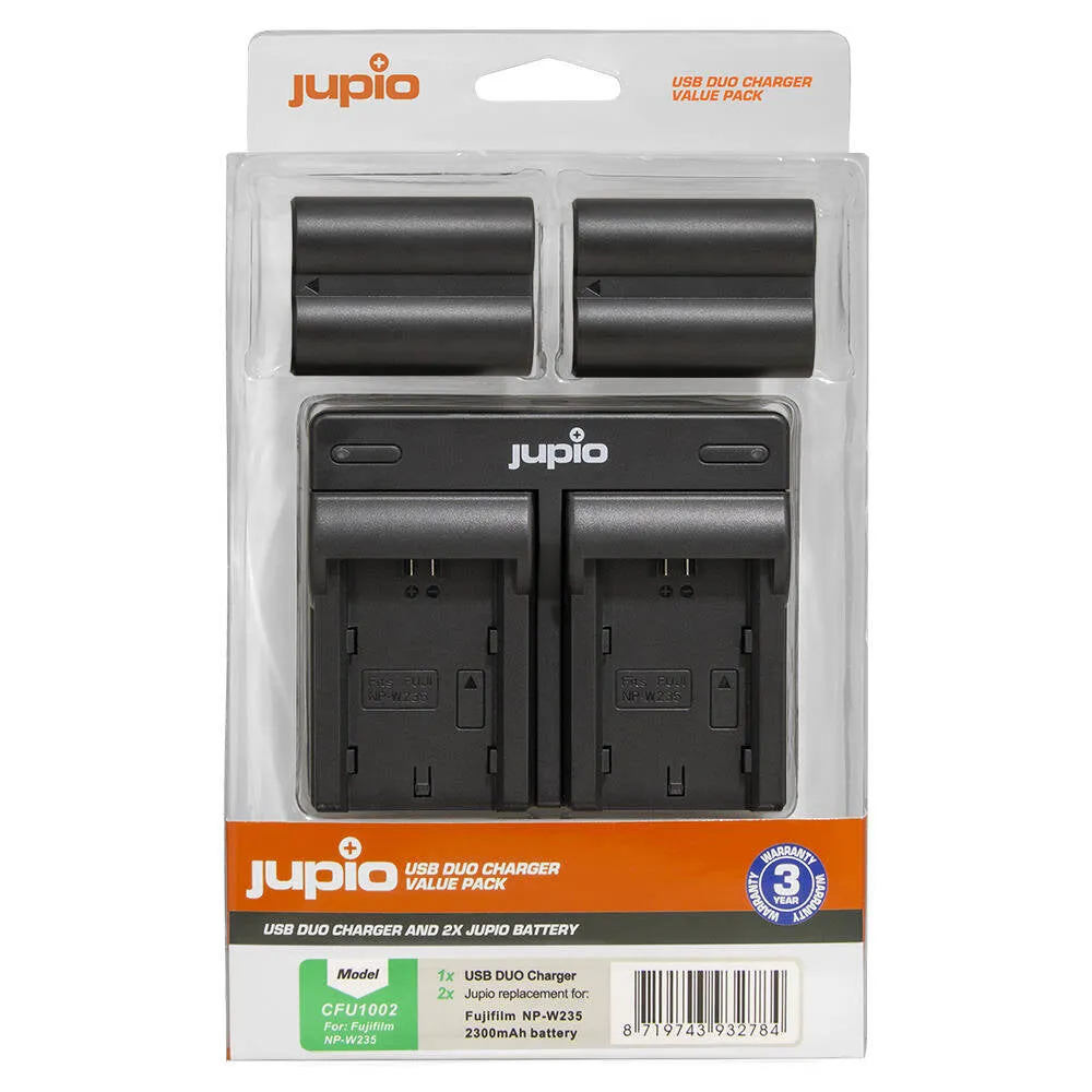 Jupio 2x Batteries 2300mAh & USB Duo Charger Kit For Fuji NP-W235