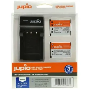 Jupio 2x Li-40B/Li-42B/NP45/D-Li63/EN-EL10 Battery Kit (650mAh) Includes USB Single Charger