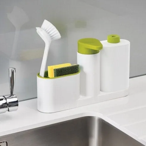 Kitchen Soap Dispenser Set with Sponge Holder and Tray - Lotion Bottle or Liquid Dish Soap - Soap Bottle - Storage Rack Holder Dishwashing