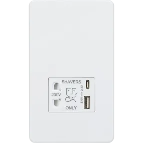 Knightsbridge Screwless 230V USB A C Shaver Socket Matt White