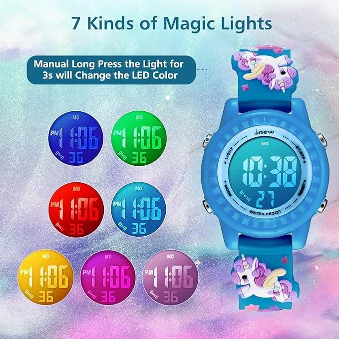 L LAVAREDO Kids Watches Girl Watches Sports Waterproof 3D Cute Cartoon Digital 7 Color Lights Wrist Watch for Kids - DJS-DarkBlue