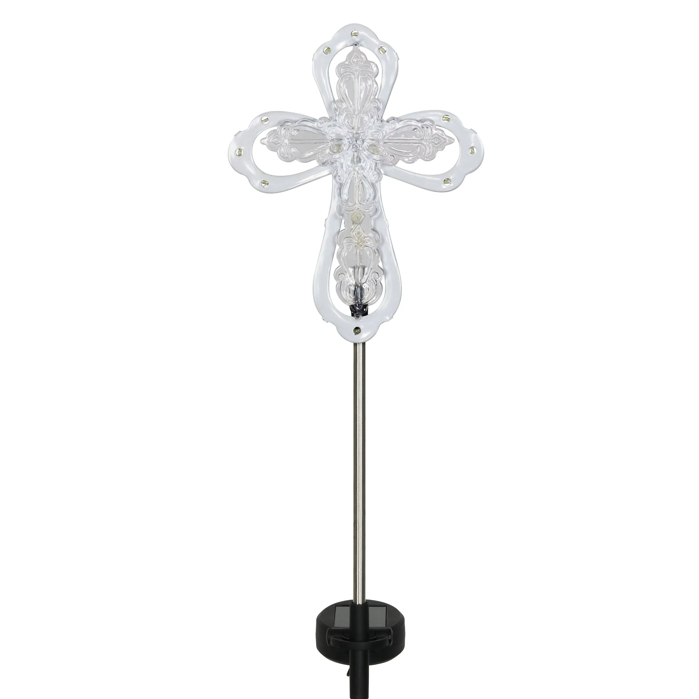 Large Acrylic and Metal Solar Cross Garden Stake with LED lights, 6.5 by 39 Inches