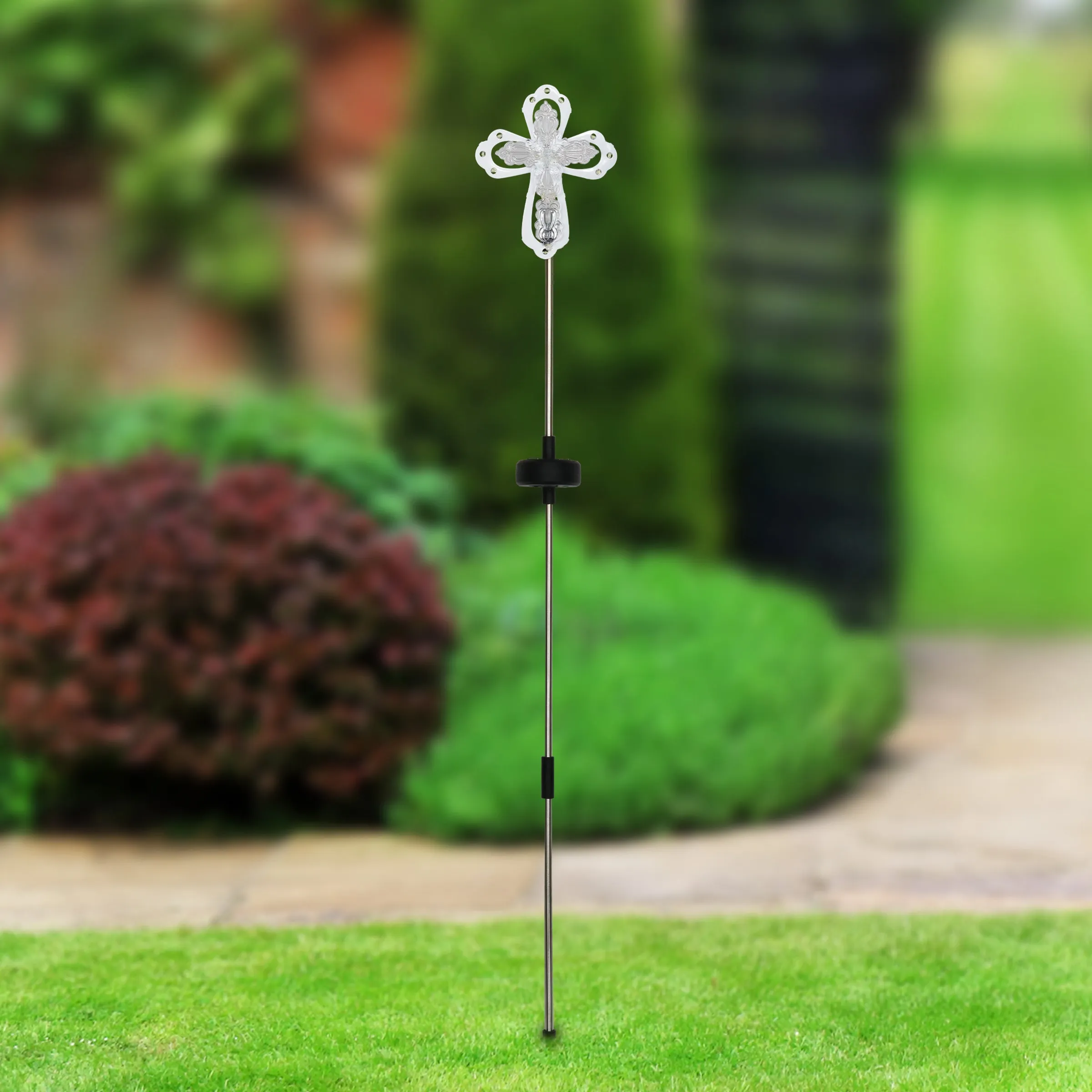 Large Acrylic and Metal Solar Cross Garden Stake with LED lights, 6.5 by 39 Inches