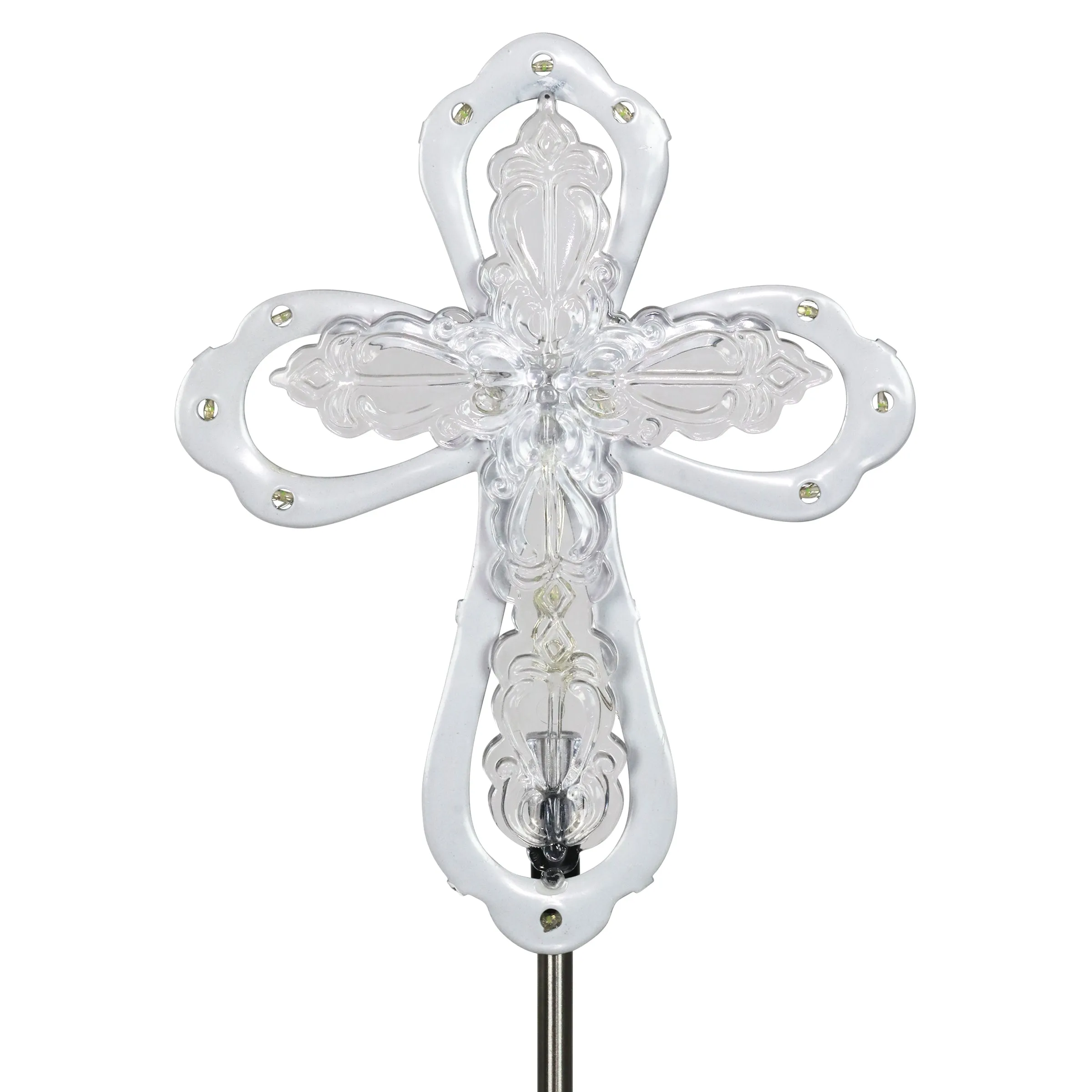 Large Acrylic and Metal Solar Cross Garden Stake with LED lights, 6.5 by 39 Inches