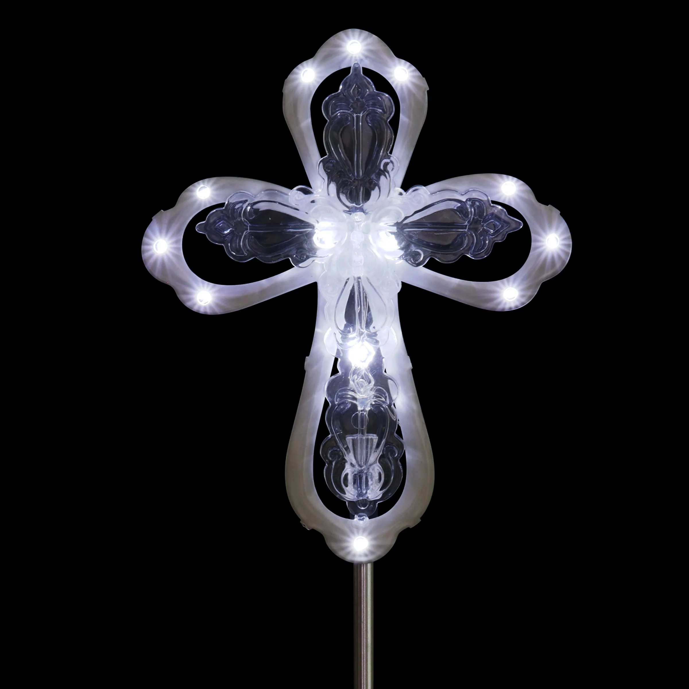 Large Acrylic and Metal Solar Cross Garden Stake with LED lights, 6.5 by 39 Inches