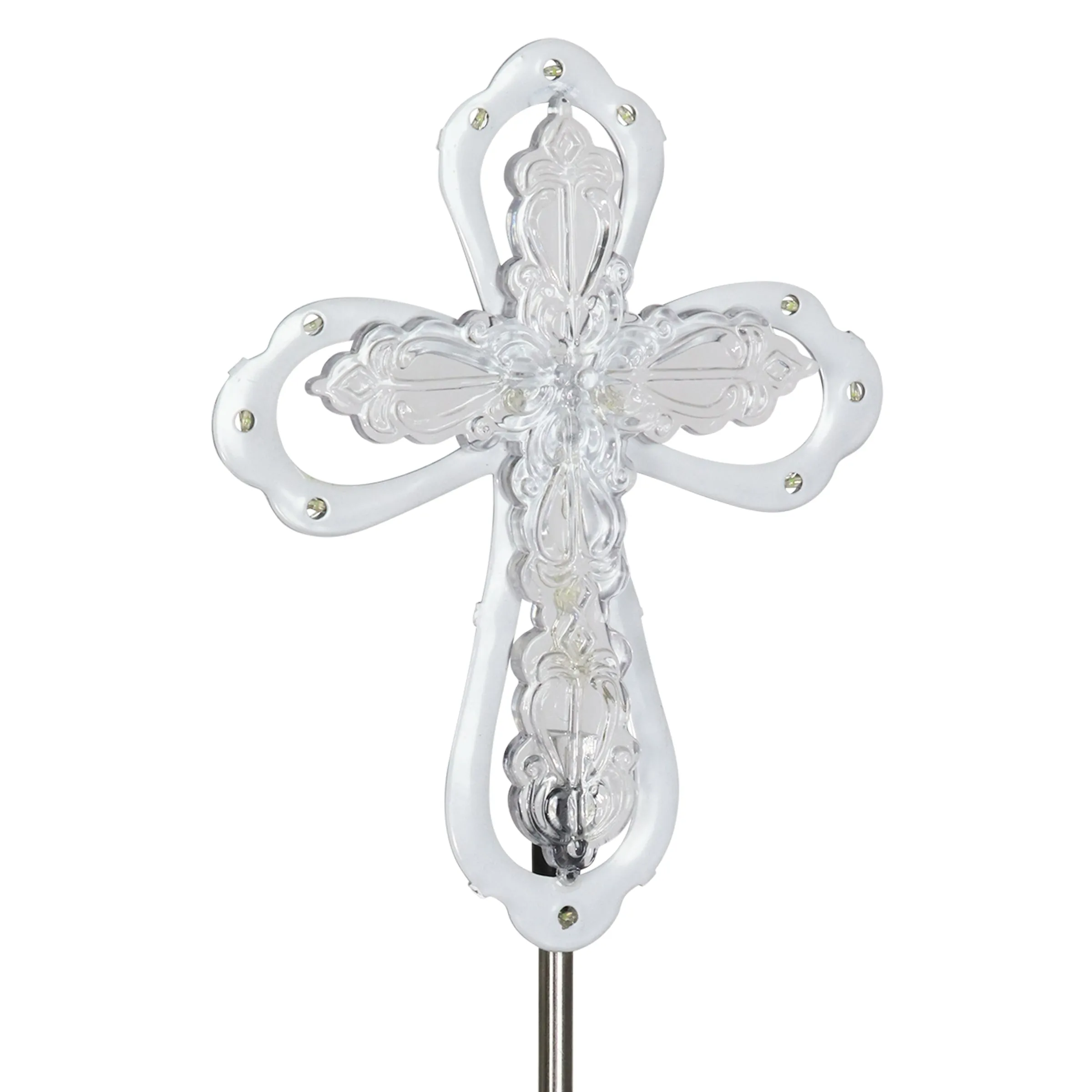 Large Acrylic and Metal Solar Cross Garden Stake with LED lights, 6.5 by 39 Inches