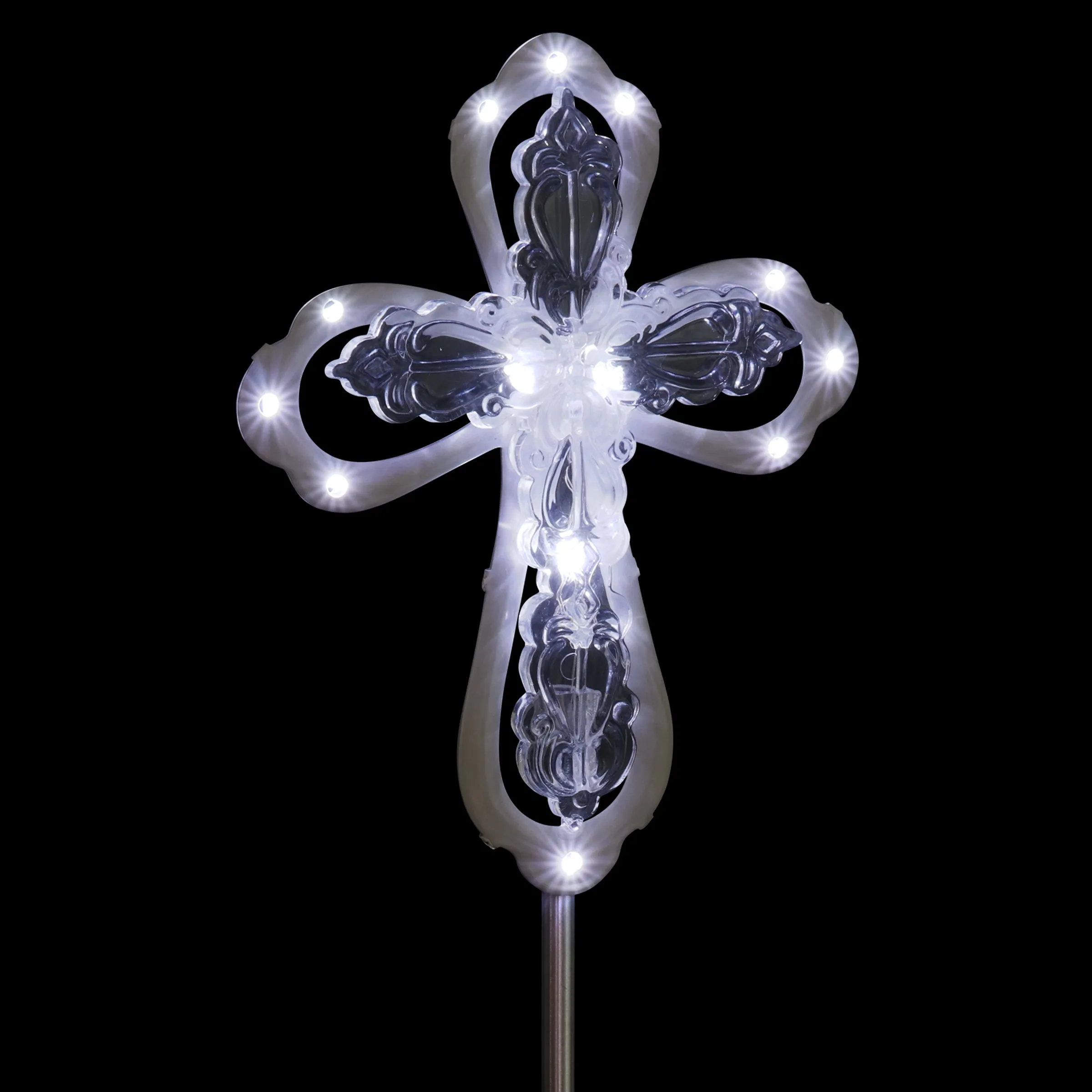 Large Acrylic and Metal Solar Cross Garden Stake with LED lights, 6.5 by 39 Inches