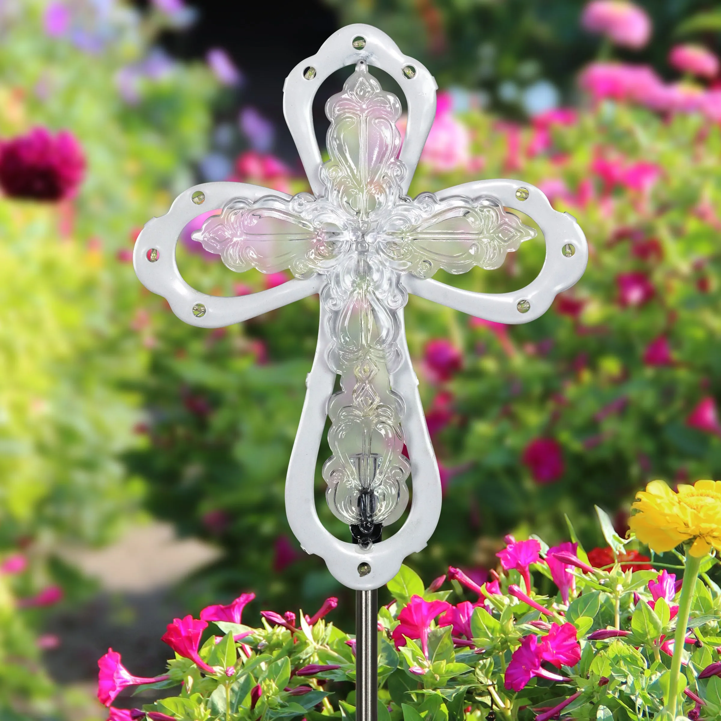 Large Acrylic and Metal Solar Cross Garden Stake with LED lights, 6.5 by 39 Inches