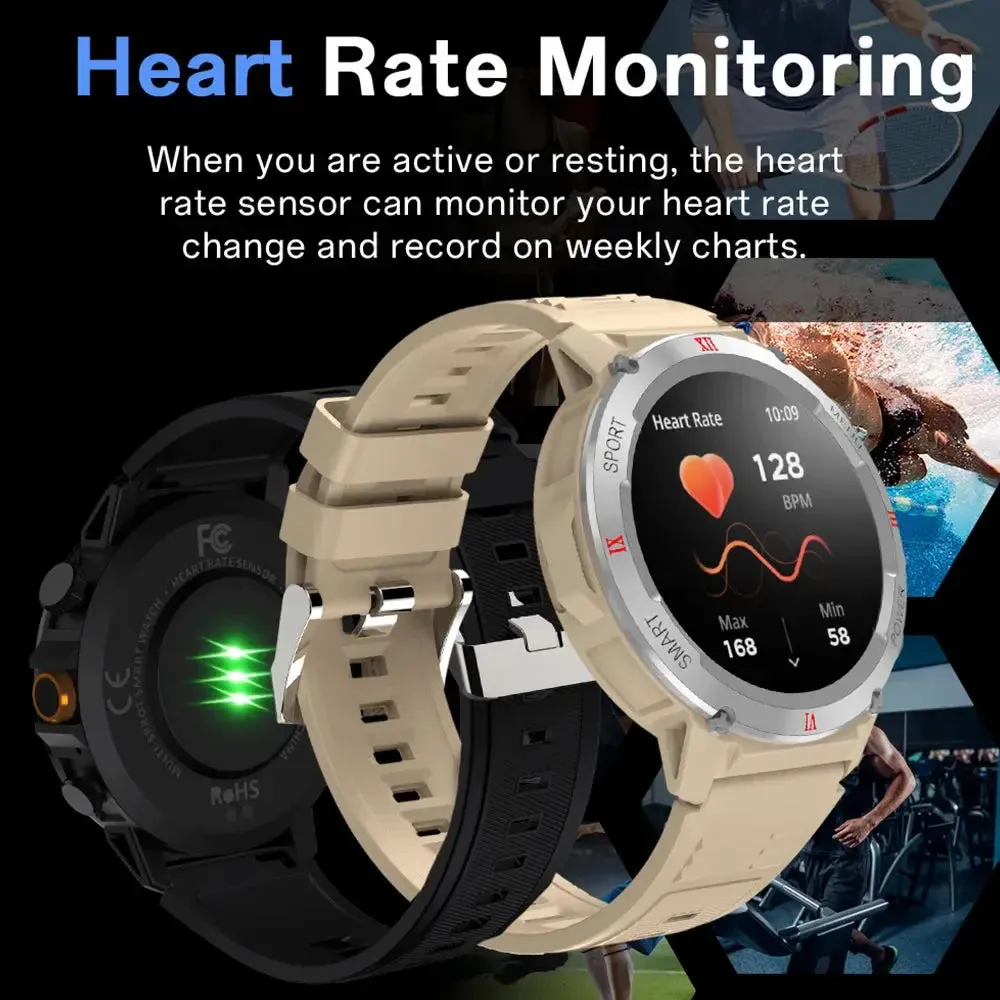 LAXASFIT New Military Grade Men's Smart Watch Bluetooth Talk Full Touch Screen with LED Flashlight Outdoor Sports Smart Watch