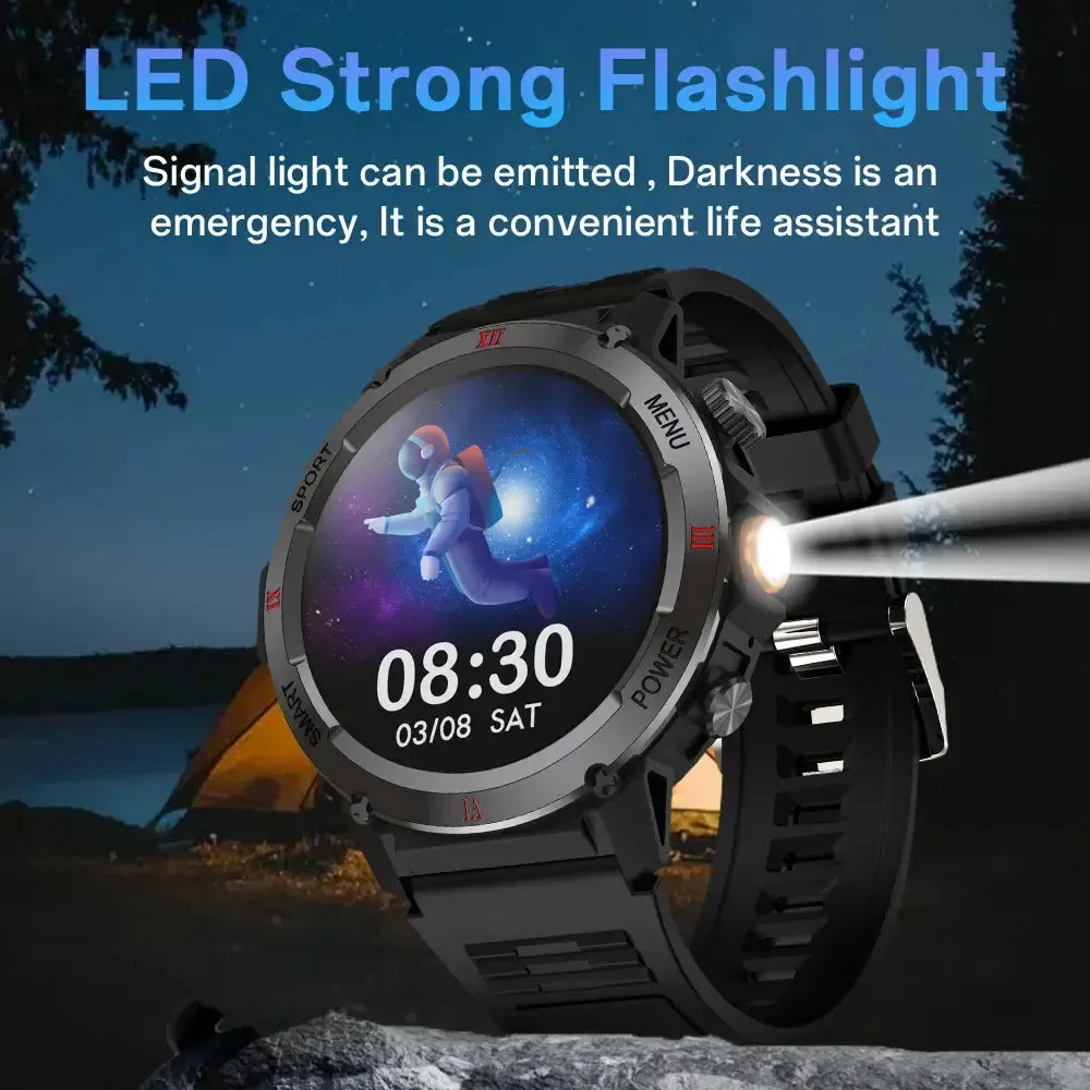 LAXASFIT New Military Grade Men's Smart Watch Bluetooth Talk Full Touch Screen with LED Flashlight Outdoor Sports Smart Watch