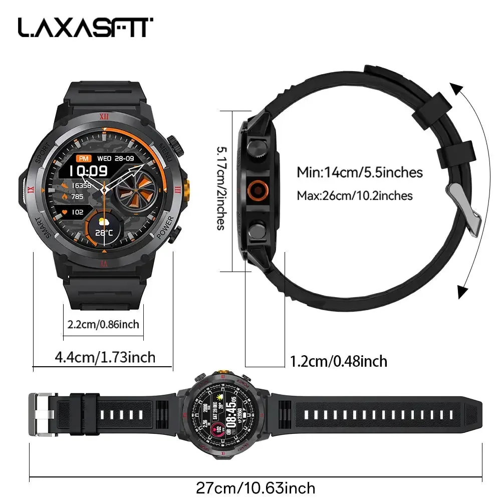 LAXASFIT New Military Grade Men's Smart Watch Bluetooth Talk Full Touch Screen with LED Flashlight Outdoor Sports Smart Watch