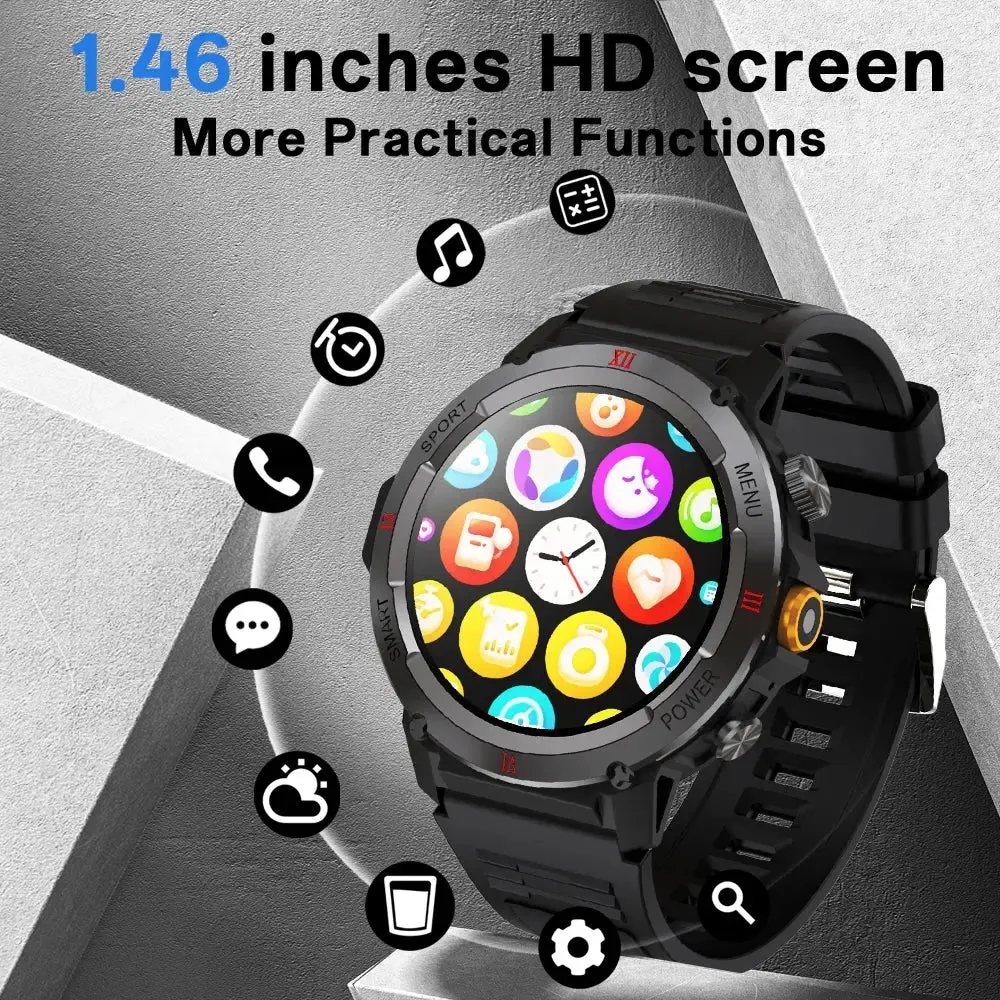 LAXASFIT New Military Grade Men's Smart Watch Bluetooth Talk Full Touch Screen with LED Flashlight Outdoor Sports Smart Watch