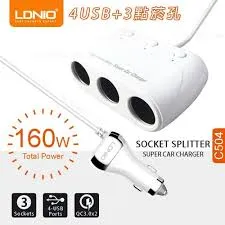 LDNIO C504 | 160W PD Car Charger & Socket Spiltter | Quad Ports (USB)