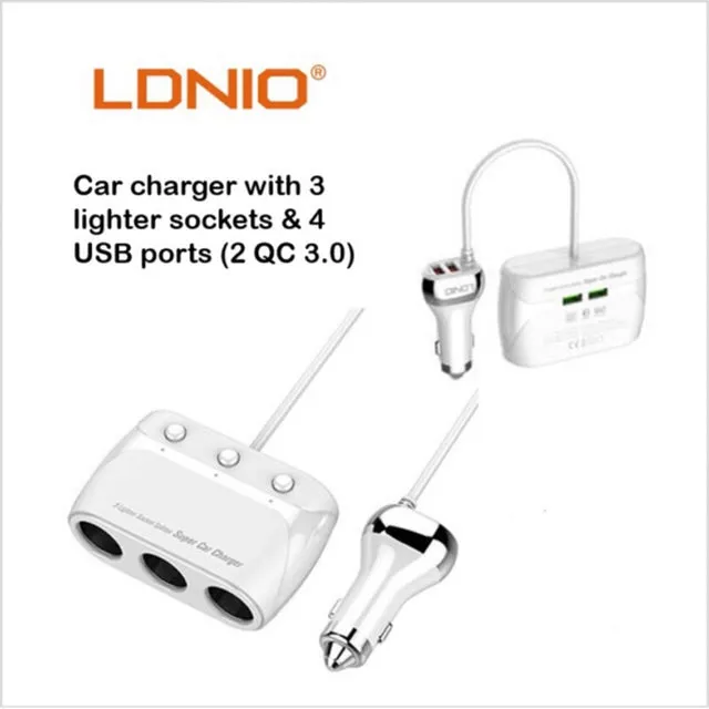 LDNIO C504 | 160W PD Car Charger & Socket Spiltter | Quad Ports (USB)