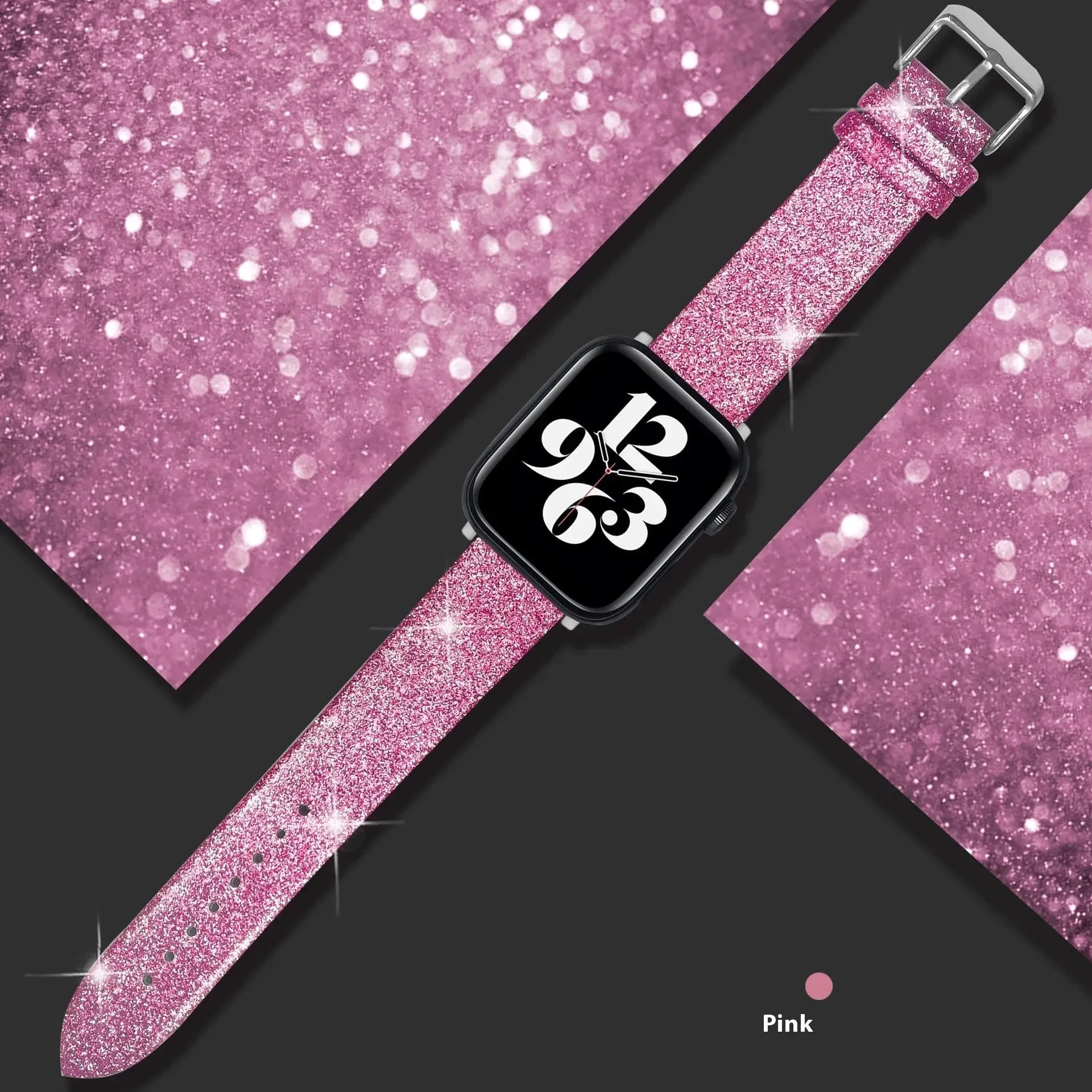 Leather Single Ring Glitter Buckle Couple Watch Strap Suitable for Apple Watch