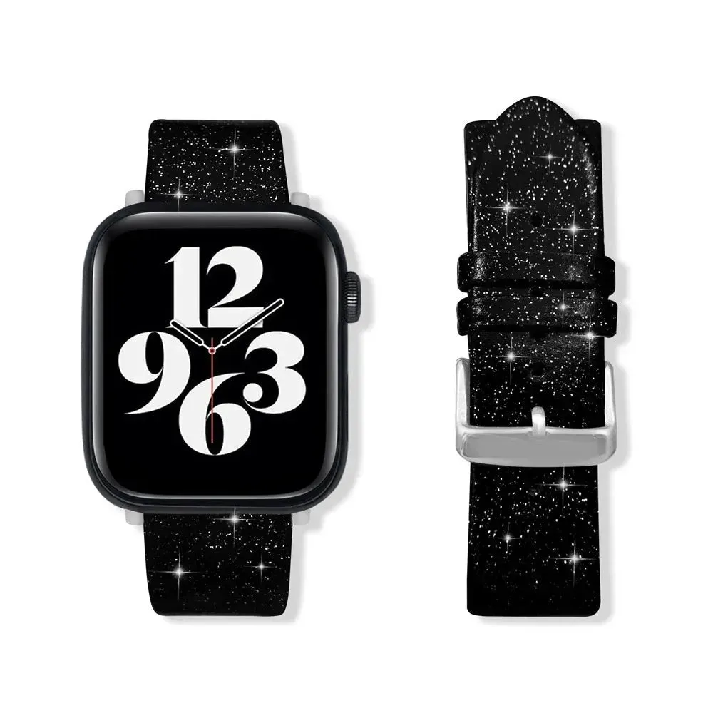 Leather Single Ring Glitter Buckle Couple Watch Strap Suitable for Apple Watch