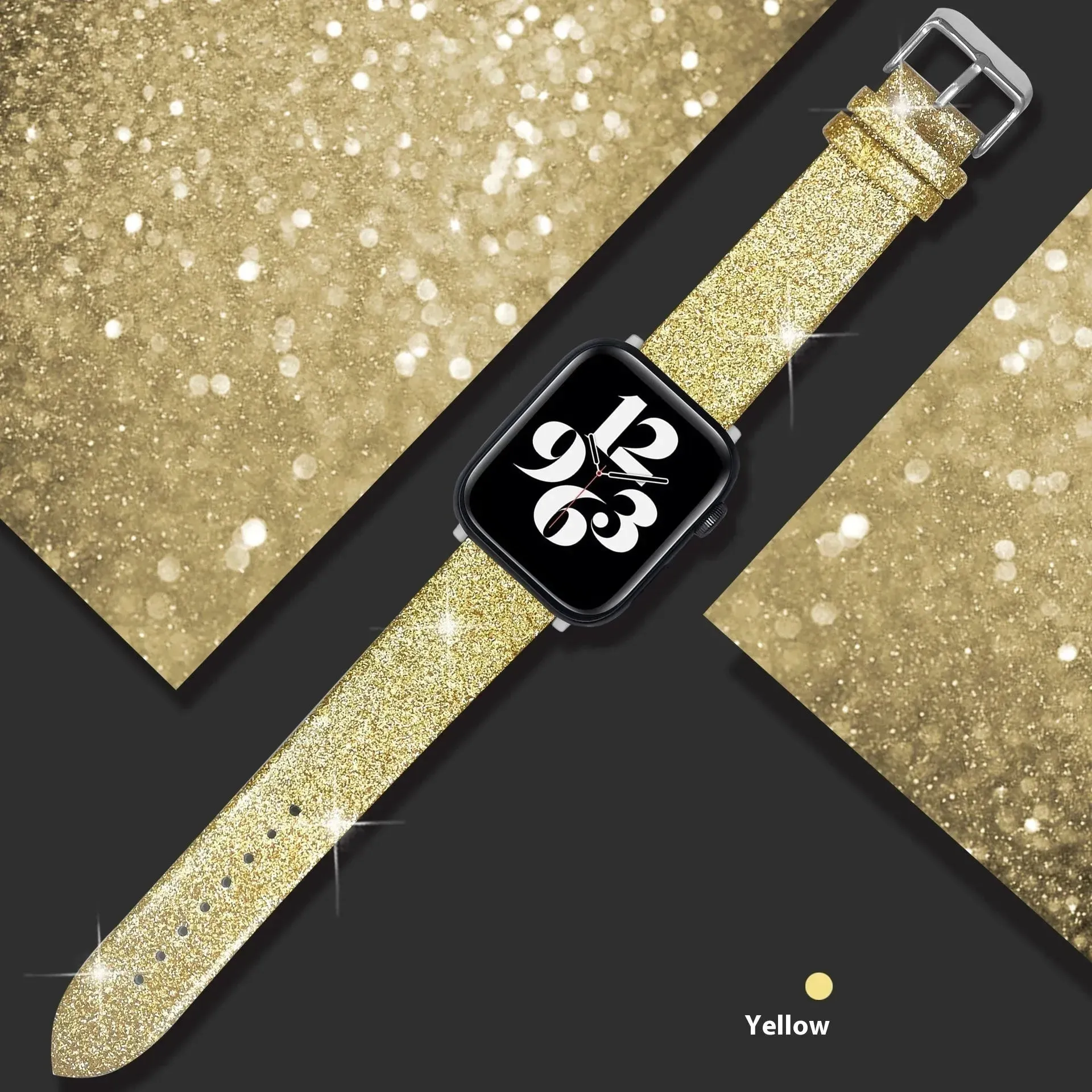 Leather Single Ring Glitter Buckle Couple Watch Strap Suitable for Apple Watch