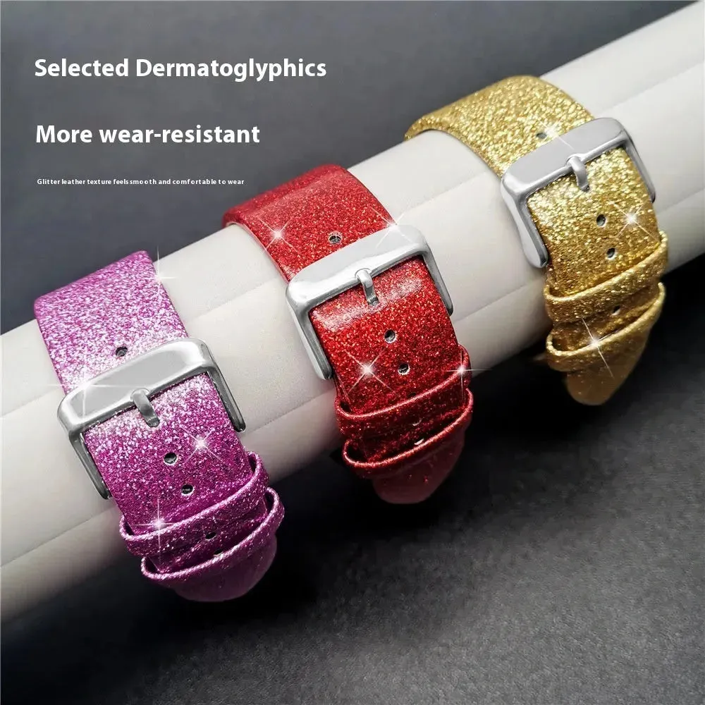 Leather Single Ring Glitter Buckle Couple Watch Strap Suitable for Apple Watch