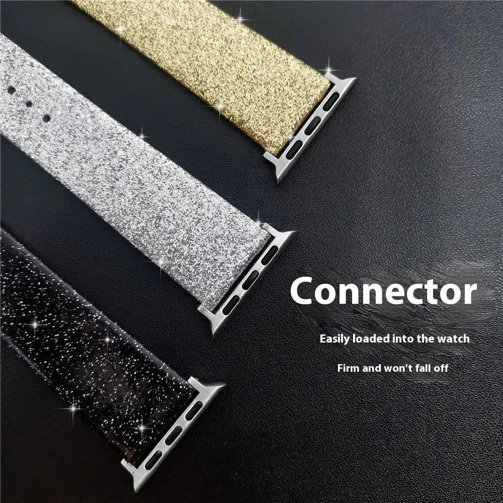 Leather Single Ring Glitter Buckle Couple Watch Strap Suitable for Apple Watch