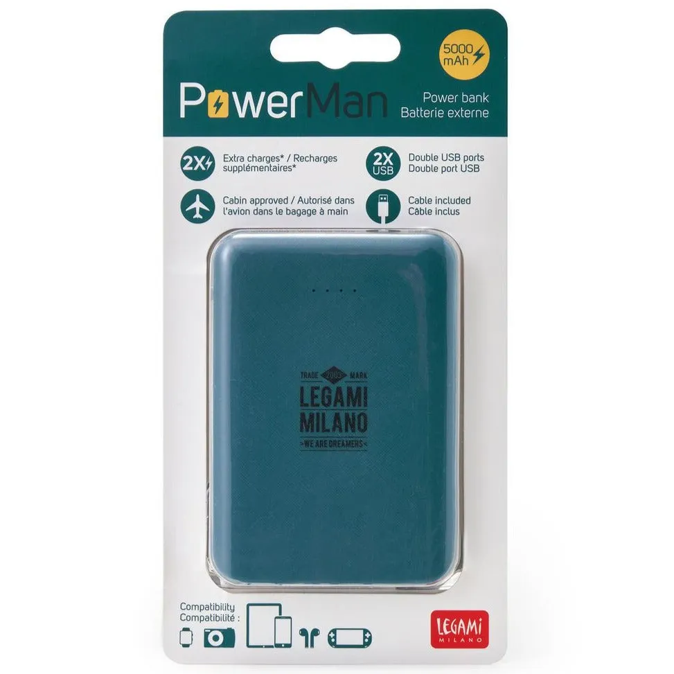 Legami Power Man Power Bank - Petrol Blue