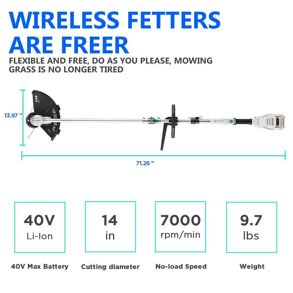 LiTHELi 40V 14 inches Cordless Grass Trimmer 2 in 1 with 2.5AH Battery and Charger