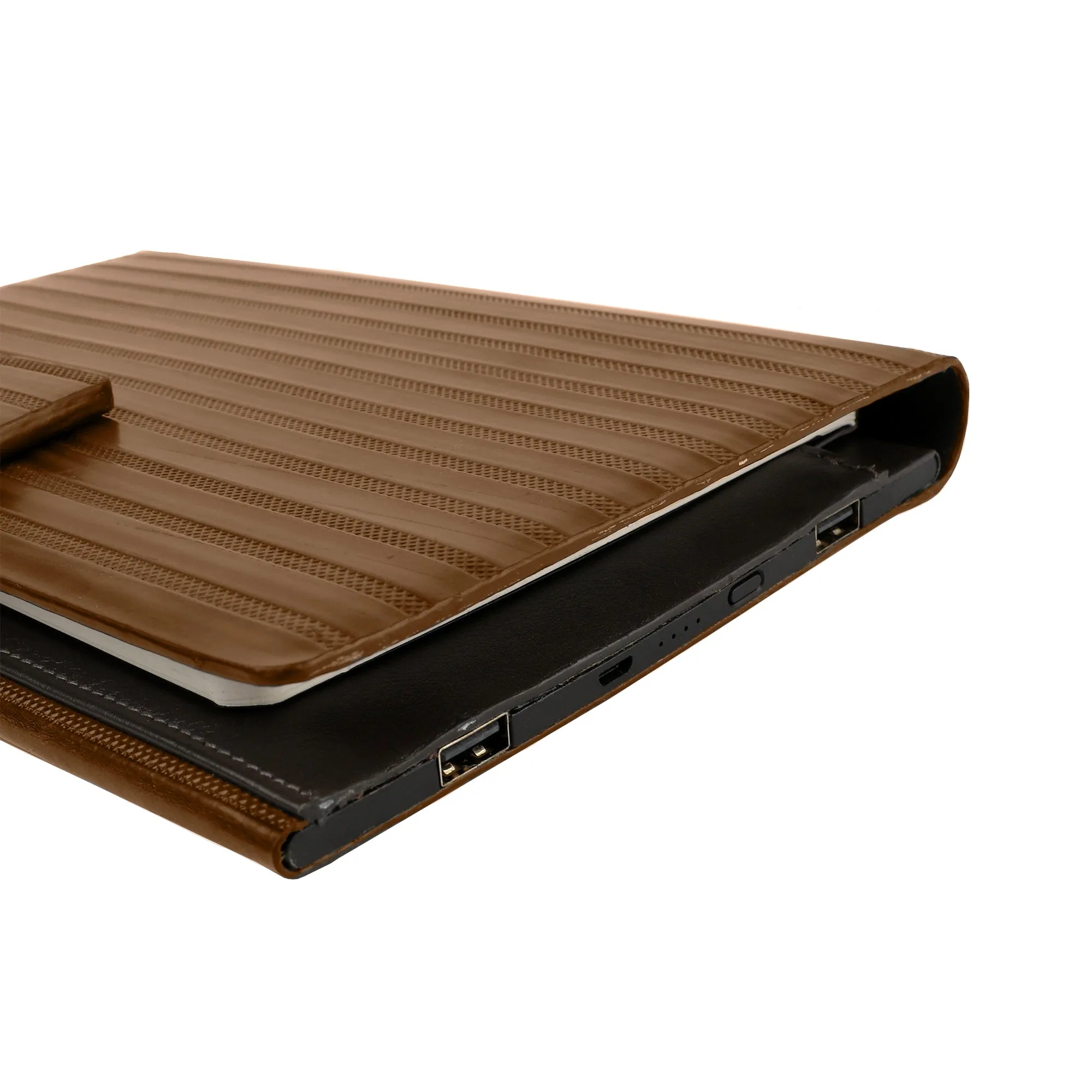 LT Smart Leather Notebook with Power Bank (5000 mAh) | Diary with Power Bank | Color: Italian VT Stripe Brown