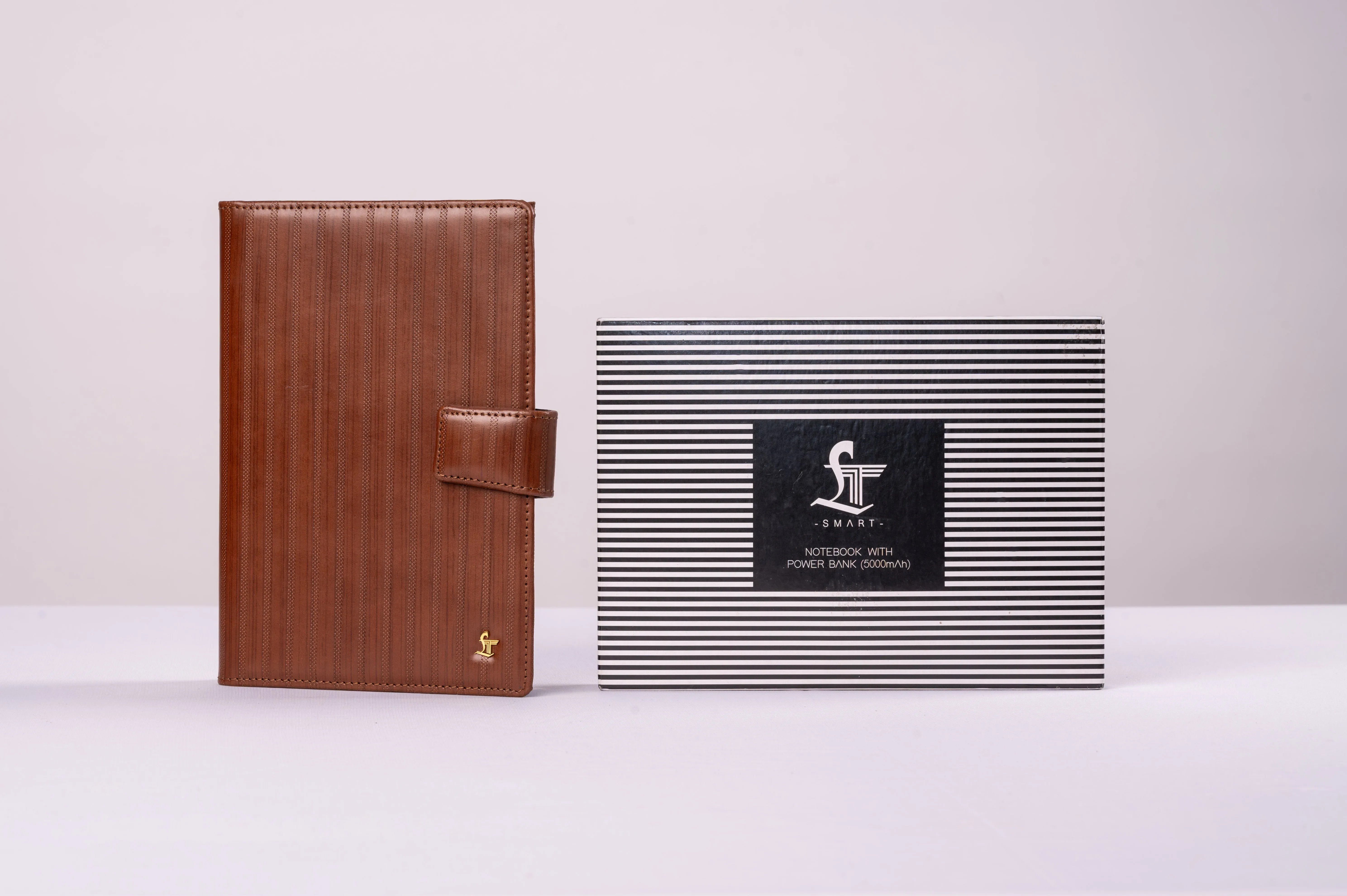 LT Smart Leather Notebook with Power Bank (5000 mAh) | Diary with Power Bank | Color: Italian VT Stripe Brown