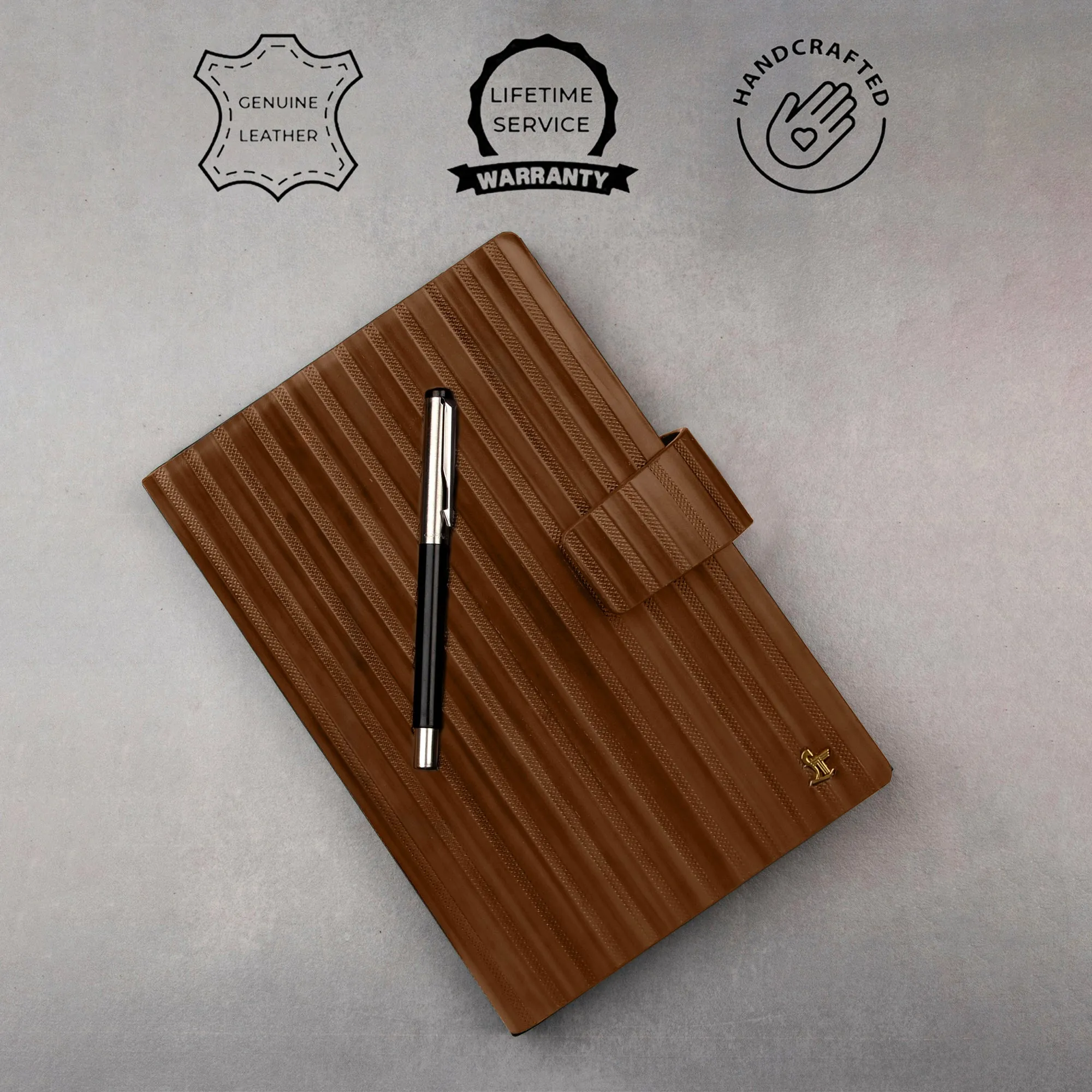 LT Smart Leather Notebook with Power Bank (5000 mAh) | Diary with Power Bank | Color: Italian VT Stripe Brown