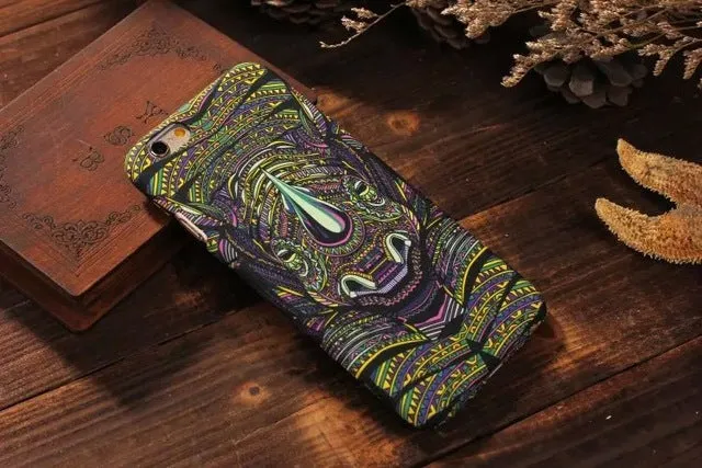 Luminous Aztec Animal Case for iPhone 6 6S Plus Cover Embossed Rabbit Lion Elephant Fundas Case For iPhone 7 Plus 5 5S SE Capa