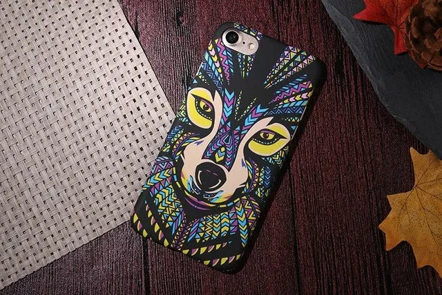 Luminous Aztec Animal Case for iPhone 6 6S Plus Cover Embossed Rabbit Lion Elephant Fundas Case For iPhone 7 Plus 5 5S SE Capa