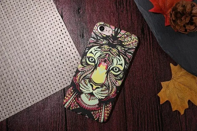 Luminous Aztec Animal Case for iPhone 6 6S Plus Cover Embossed Rabbit Lion Elephant Fundas Case For iPhone 7 Plus 5 5S SE Capa