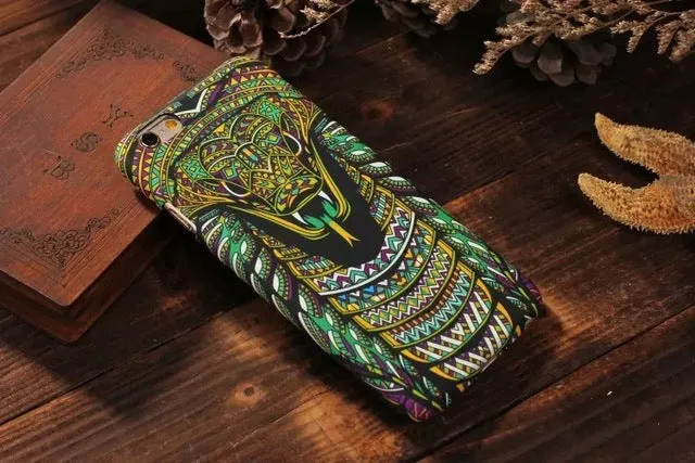 Luminous Aztec Animal Case for iPhone 6 6S Plus Cover Embossed Rabbit Lion Elephant Fundas Case For iPhone 7 Plus 5 5S SE Capa