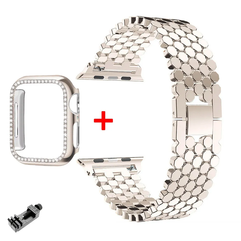 Luxury Fish Scale Stainless Steel Band For Apple Watch Ultra 49mm 40mm 44mm 41 45mm Band For iWatch 8 7 5 4 SE 38 42mm